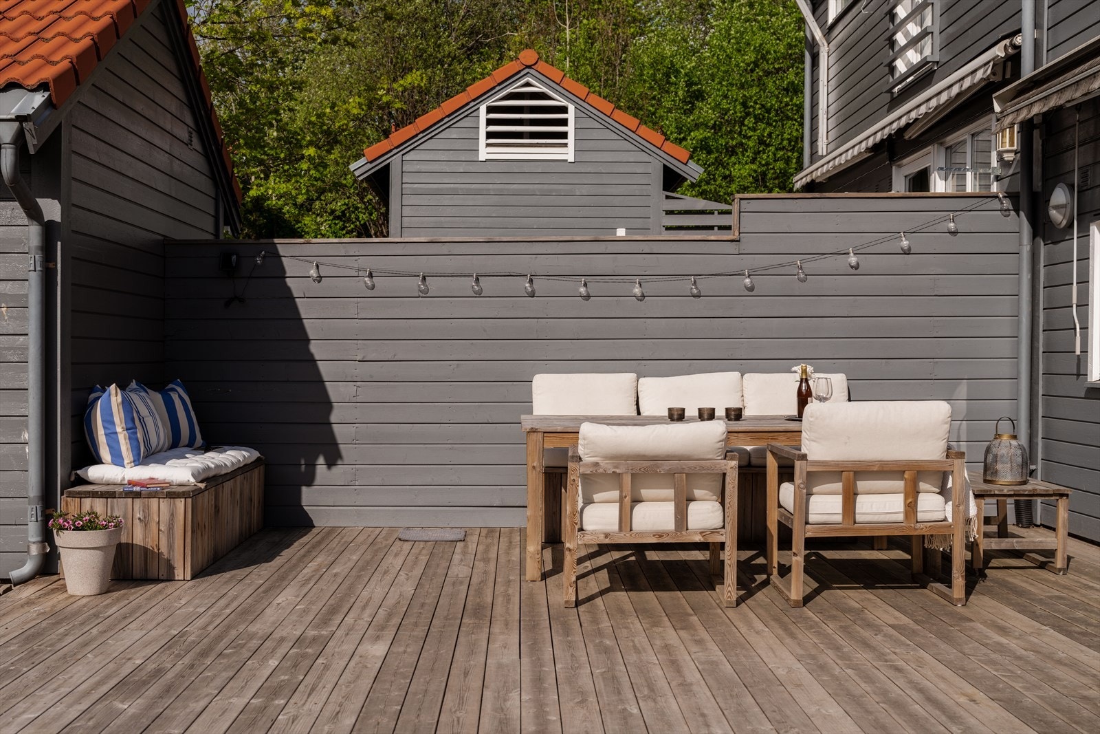 Terrassen er 35 m² og har plass til flere sittegrupper, grill og alt som hører sommeren med. Galleribilde