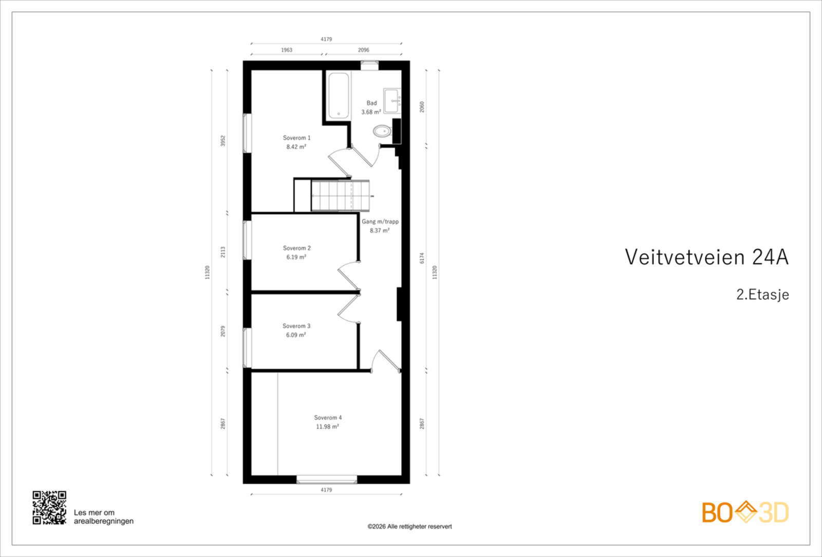 2. etasje består av hele 4 soverom og bad Galleribilde