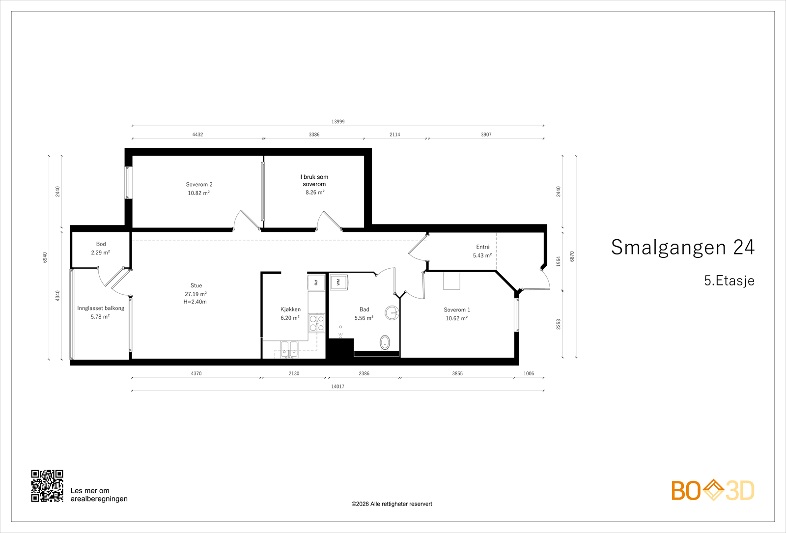 Takstmanns plantegning - Smalgangen 24, 5.Etasje Galleribilde