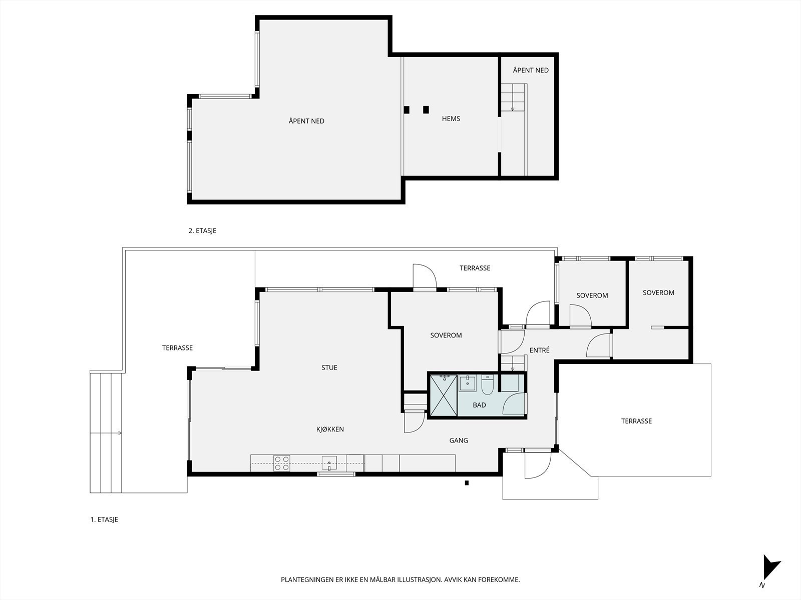 Plantegning hovedplan og hems. Galleribilde