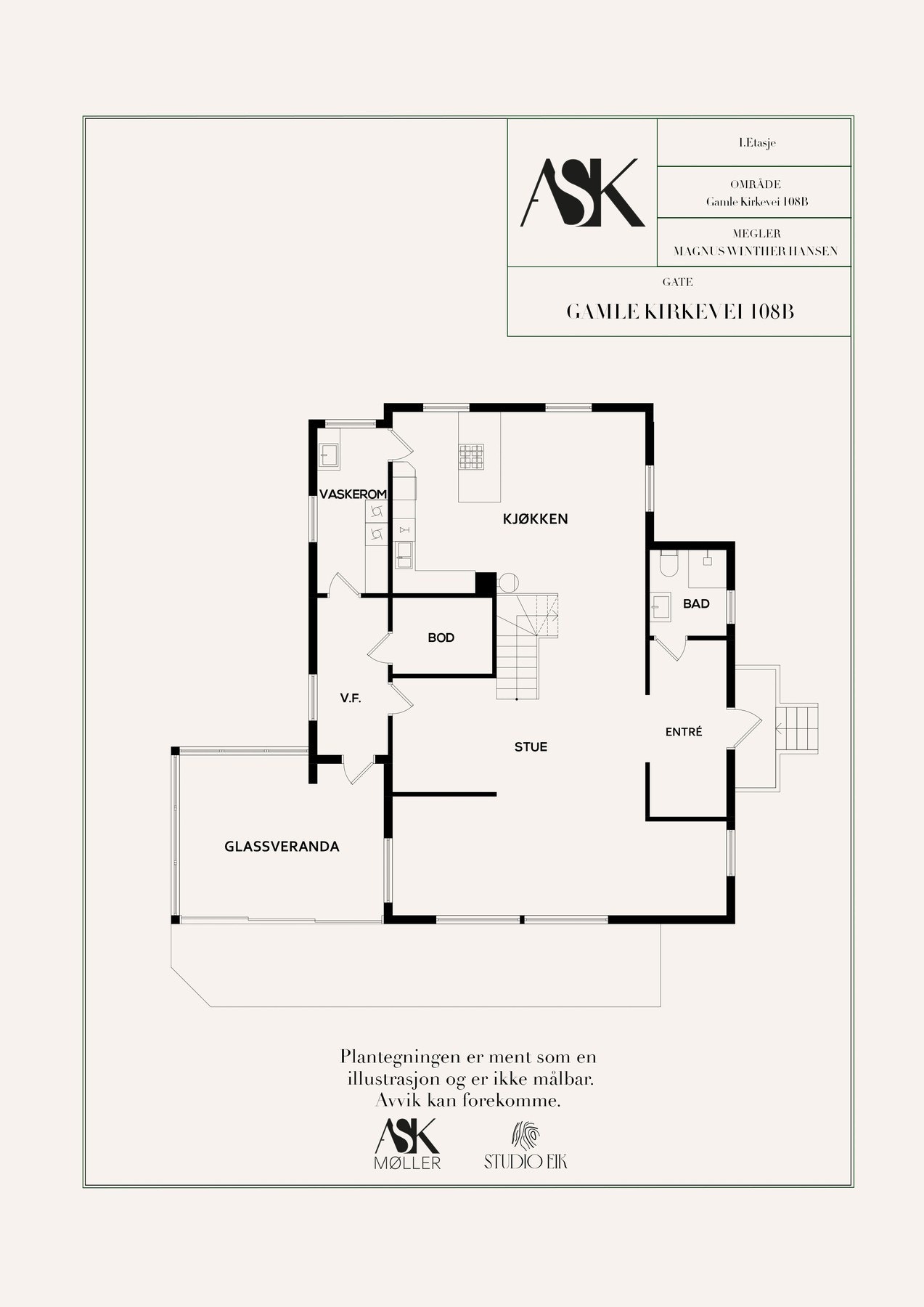 Plantegning hovedhus - 1. etasje (Gamle Kirkevei 108 B) Galleribilde