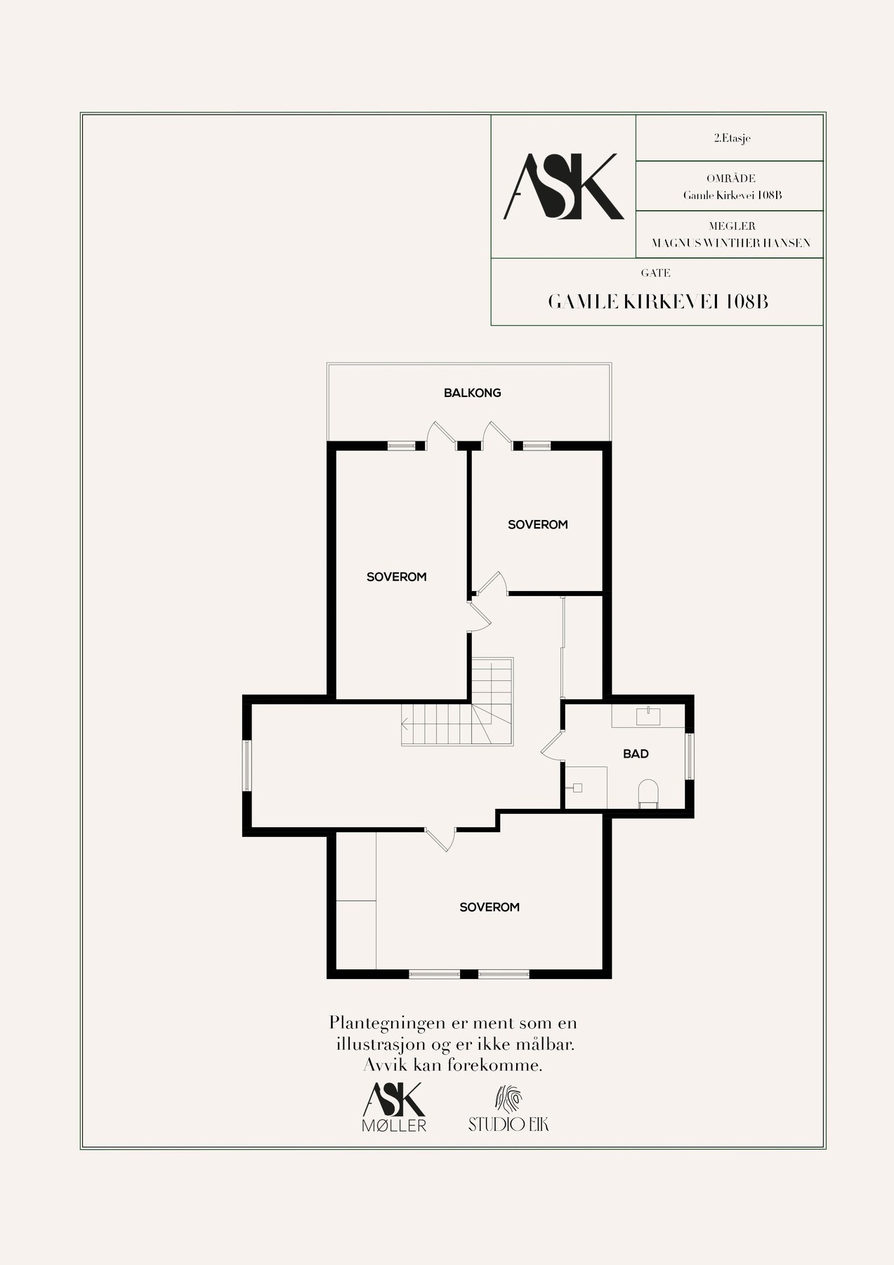 Plantegning hovedhus - 2. etasje (Gamle Kirkevei 108 B) Galleribilde