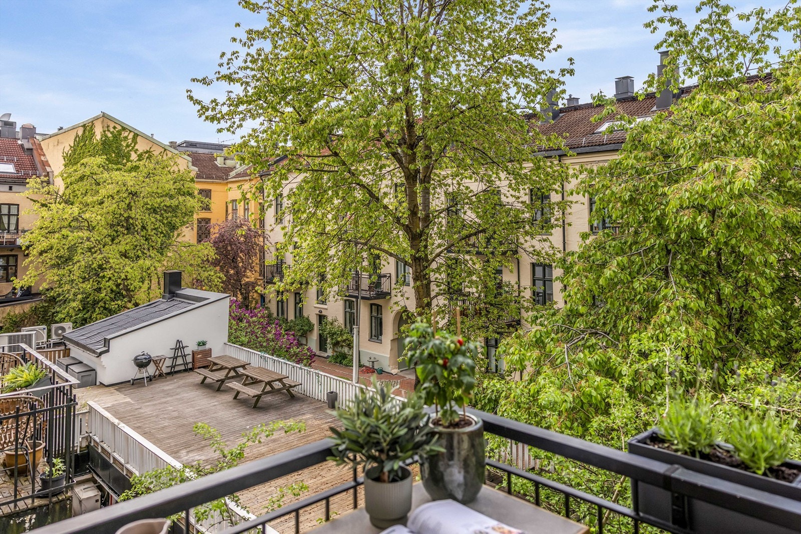 Her bor du sentralt, samtidig tilbaketrukket med frodige omgivelser på begge sider av boligen. Galleribilde