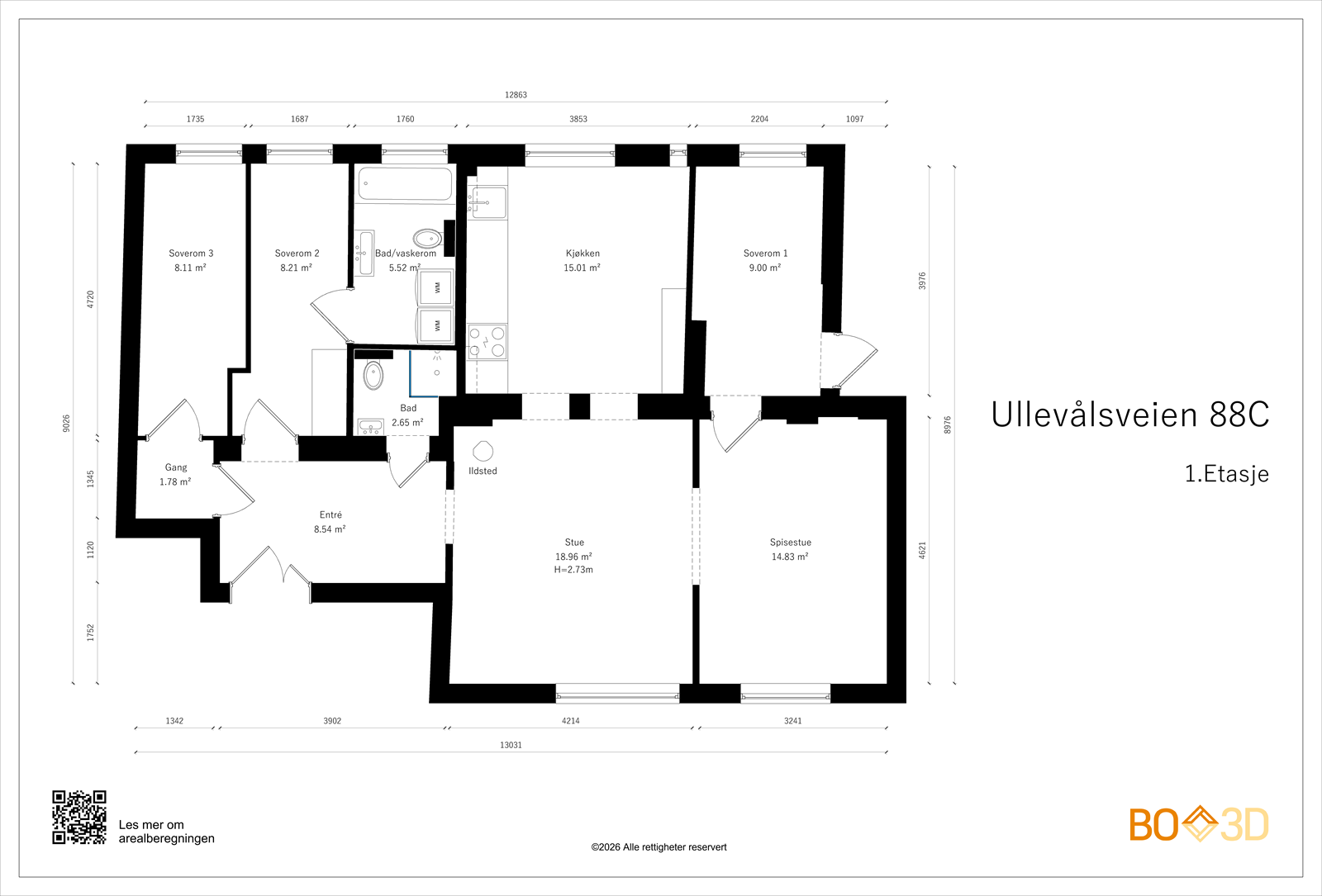Alternativ planløsning hvor hovedsoverom er delt i to. Galleribilde
