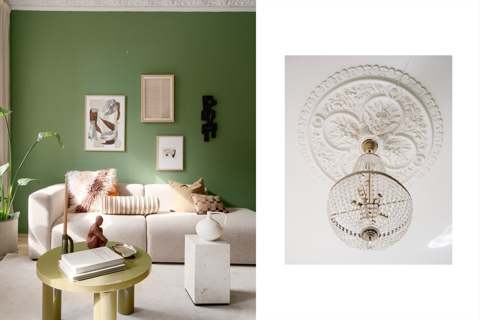 Dette er en gjennomgående leilighet som kombinerer klassiske detaljer som stukkatur og rosett med en takhøyde på hele tre meter. Galleribilde