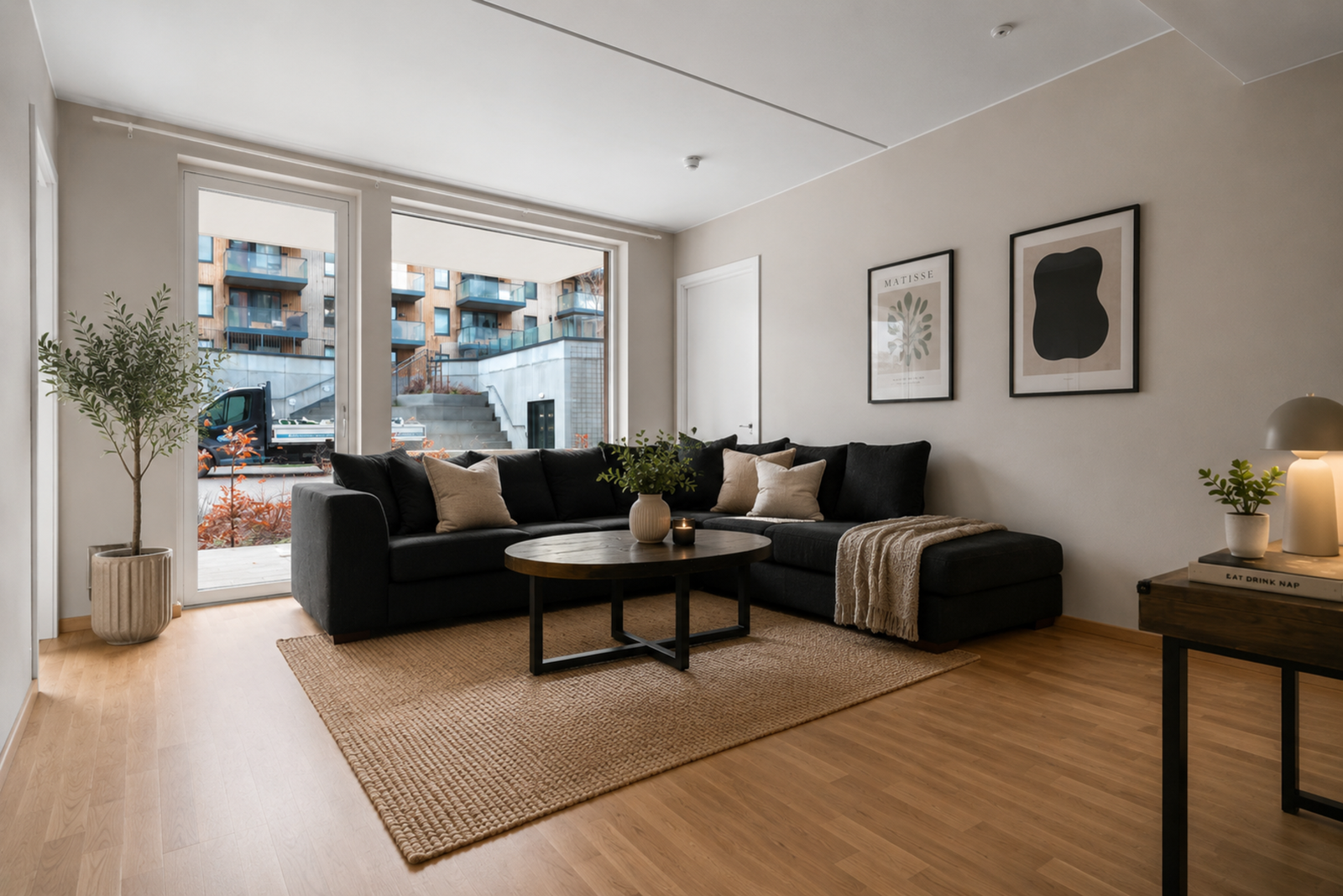 Digital styling av stuen. Galleribilde