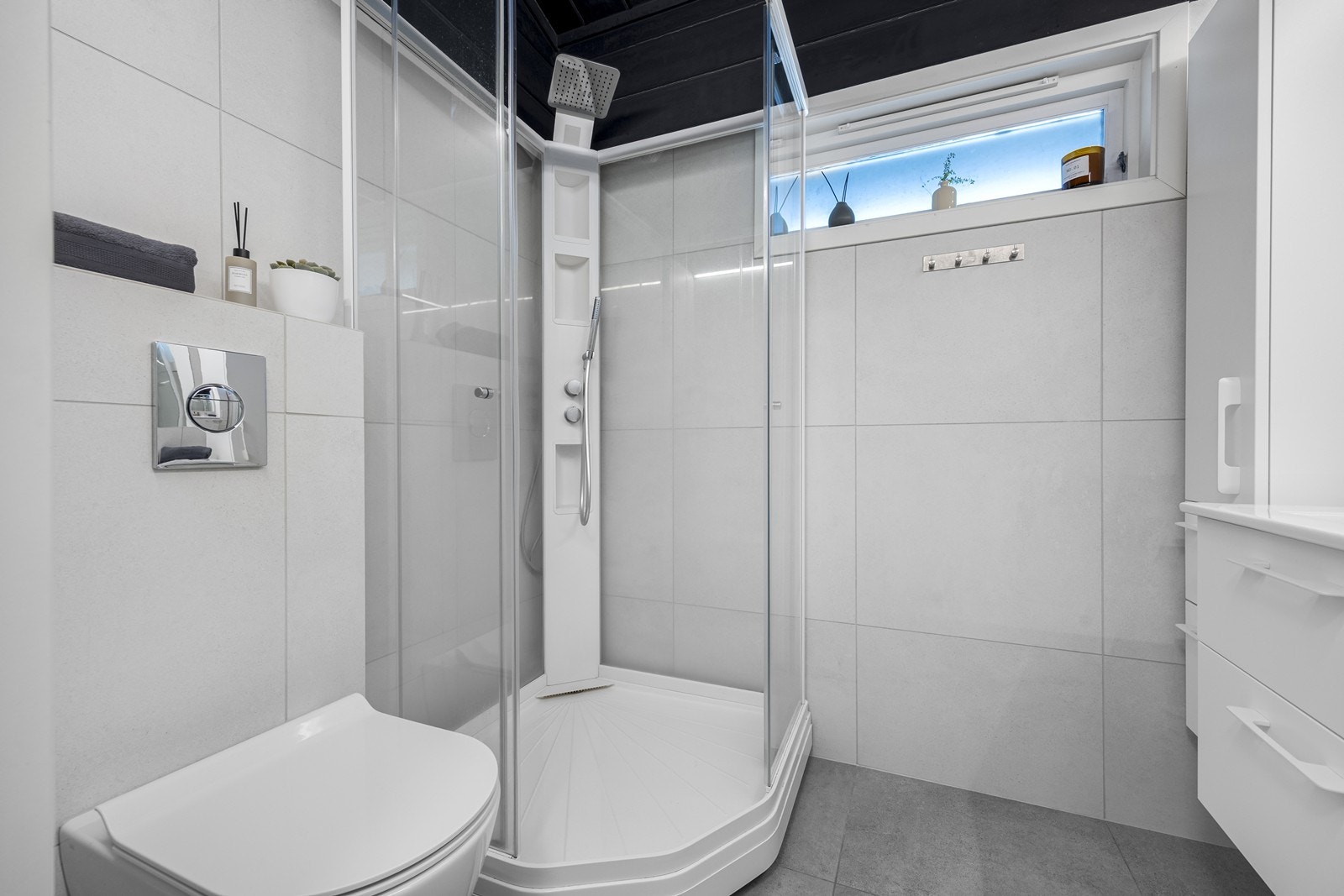 Vegghengt wc og regnfallsdusj i dusjen. Galleribilde