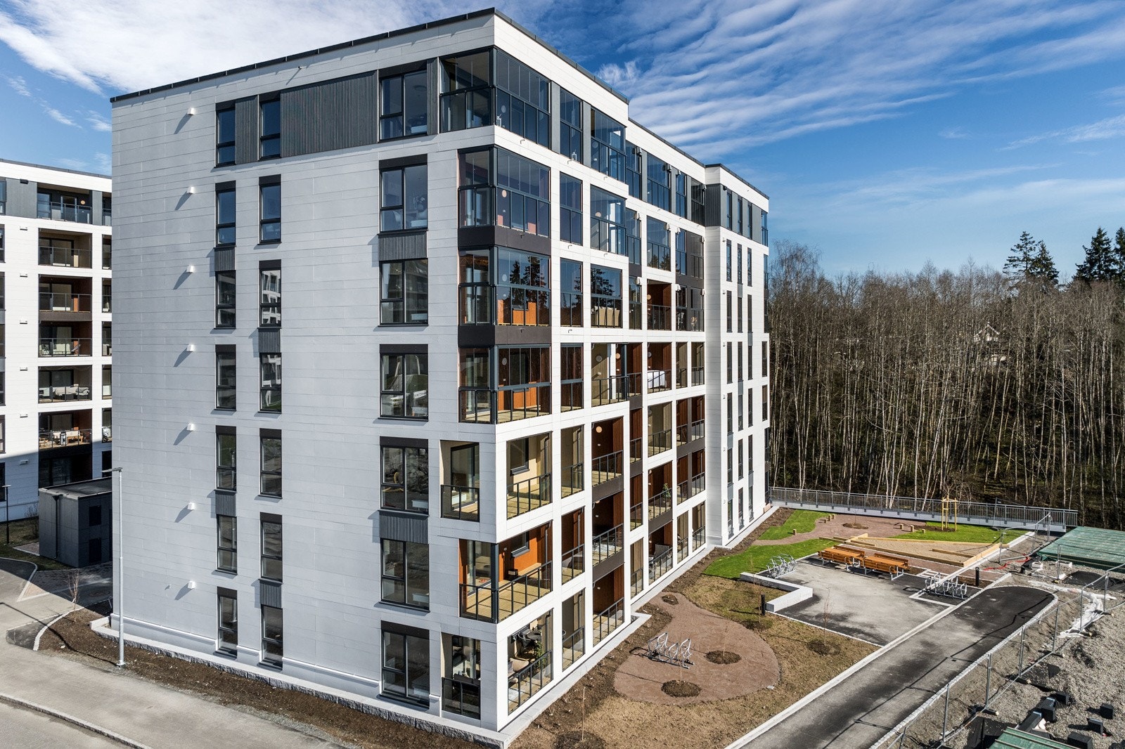 Bygg M består av 63 boligenheter, nyoppført i 2026. Galleribilde