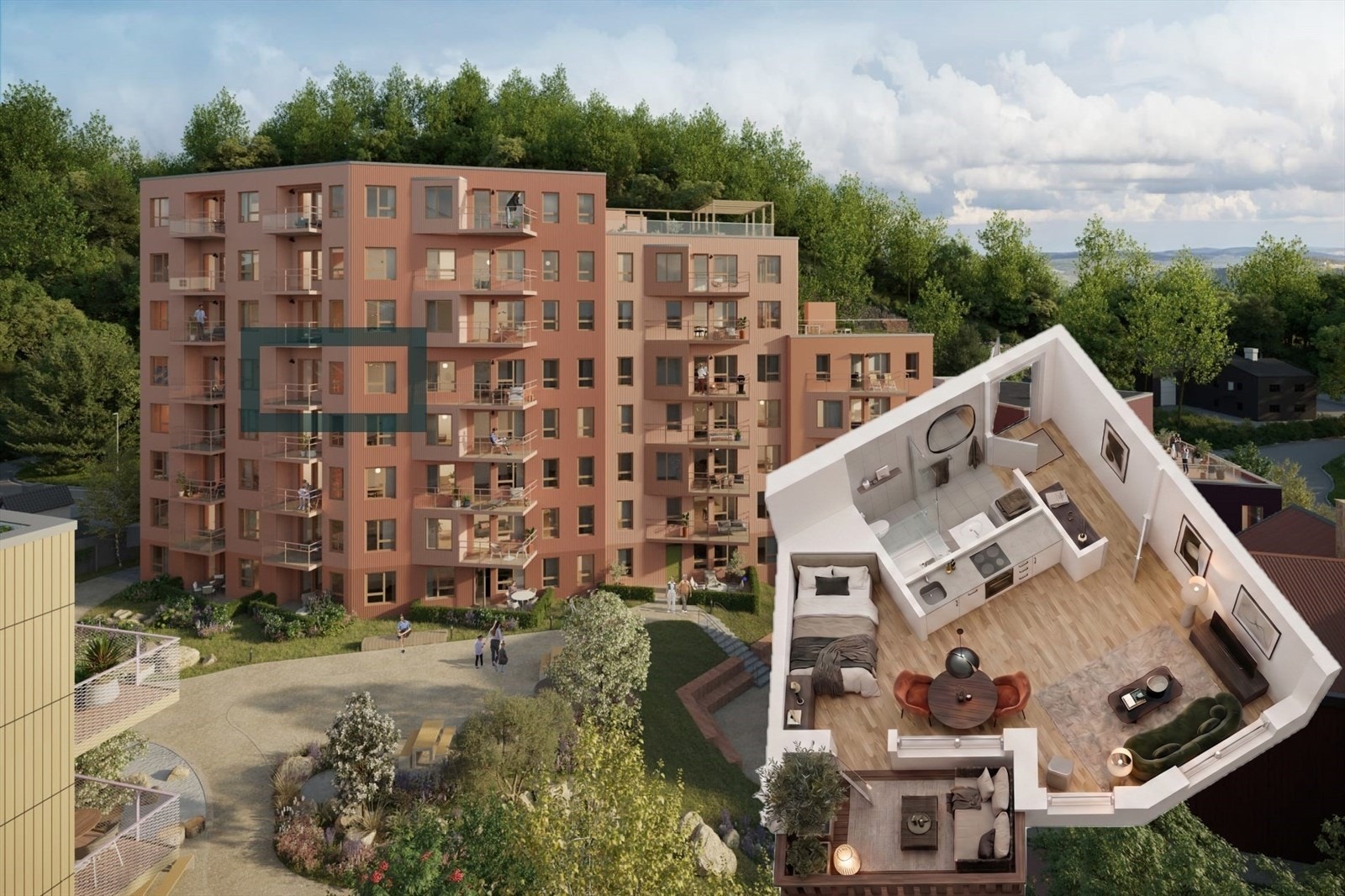 Omtrentlig plassering i 5. etg. i hus 2 inn mot gårdshage. Galleribilde