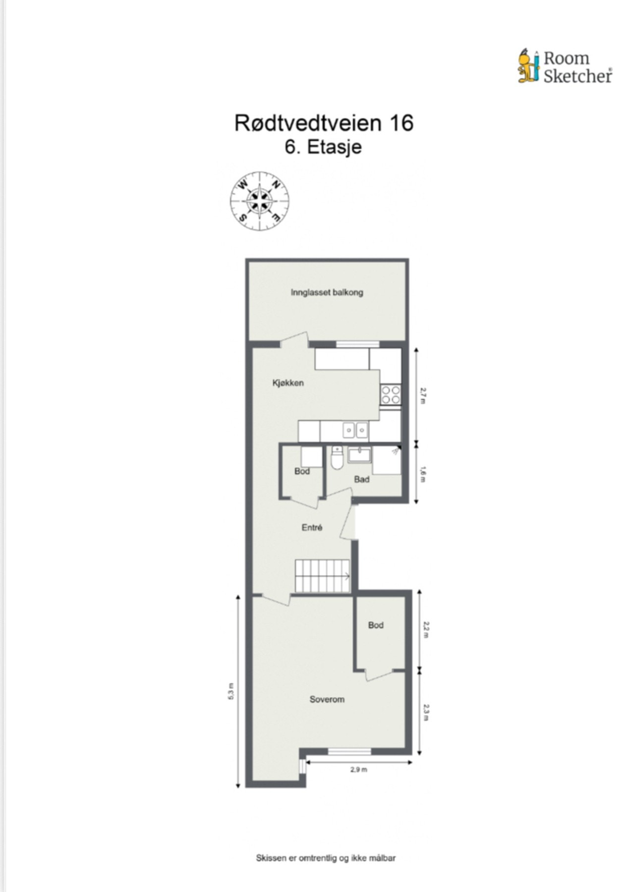 Oppmålt planløsning 6. etasje Galleribilde