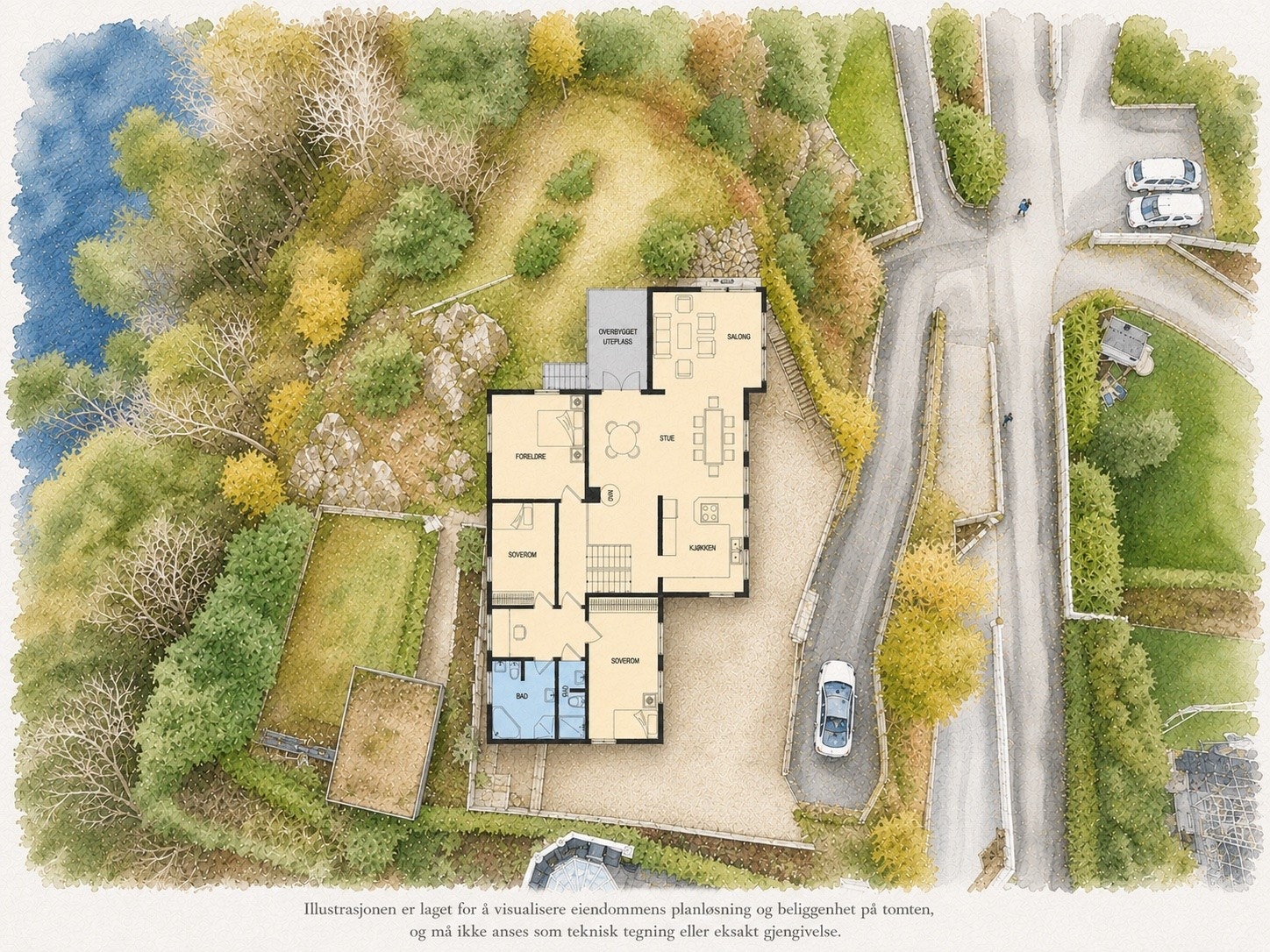 Boligen er fint tilpasset tomtens terreng og byr på spennende halvplan, store romvolum og gjennomtenkte løsninger for hele familien. Galleribilde