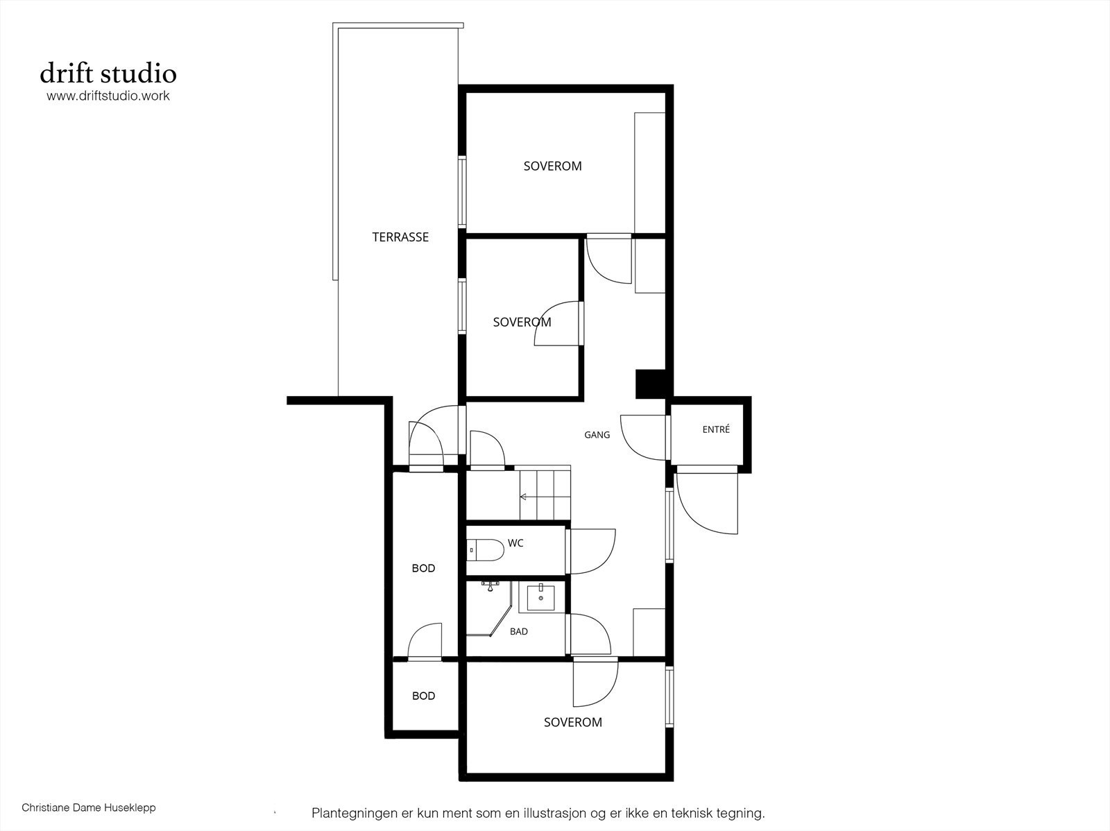I 1. etasje finner du entré, gang, bad, separat toalett og tre soverom. Etasjen har et BRA-i på 50 m² og passer perfekt som en rolig soveavdeling. Fra etasjen er det utgang til terrasse på ca. 16,9 m². Galleribilde