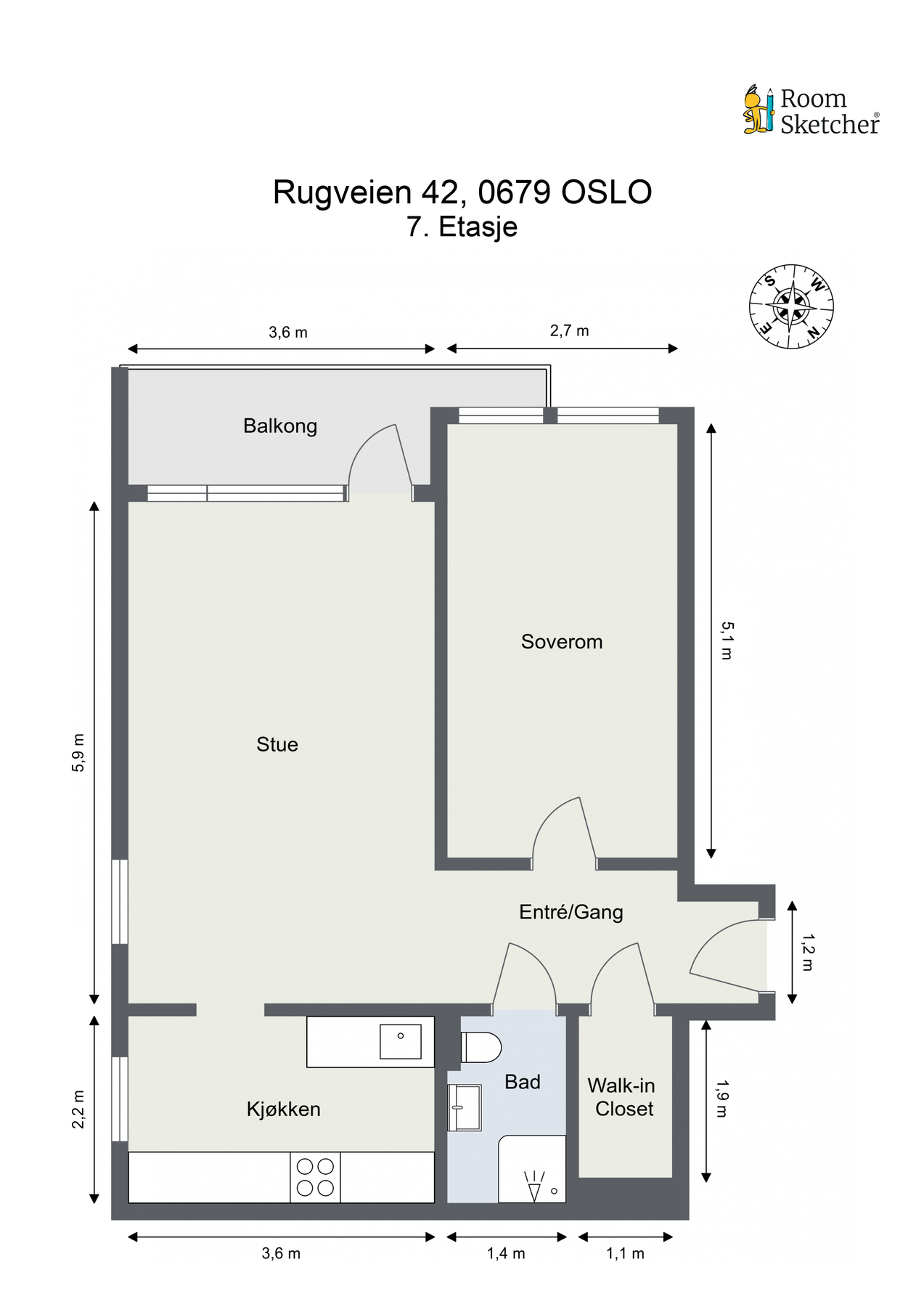 Leiligheten ligger i byggets 7. etasje med heisadkomst og inneholder:
Entré/gang, bad, soverom, walk-in closet, kjøkken, stue.
Utgang til vestvendt, solrik balkong fra stue.
I tillegg disponerer leiligheten bod i kjeller og bod i 1. etasje på tilsammen ca Galleribilde