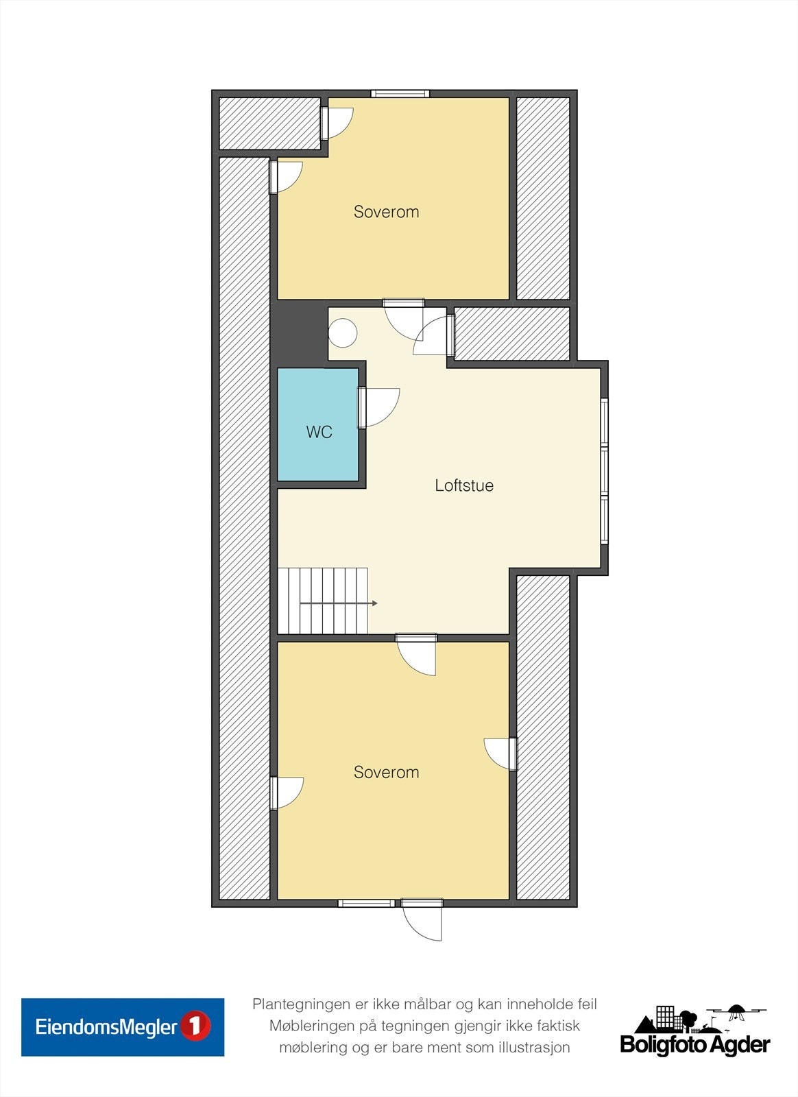 Loftsetasjen er innredet med en egen loftstue, to soverom og et toalettrom. Galleribilde