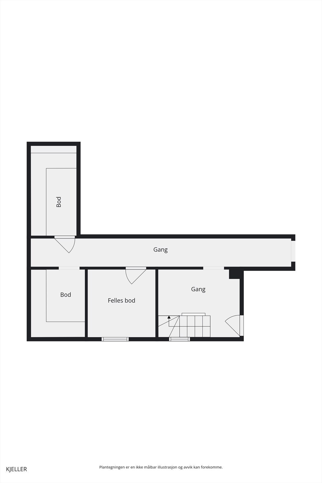 Plantegning kjeller - Leiligheten disponerer to boder og en fellesbod. Galleribilde