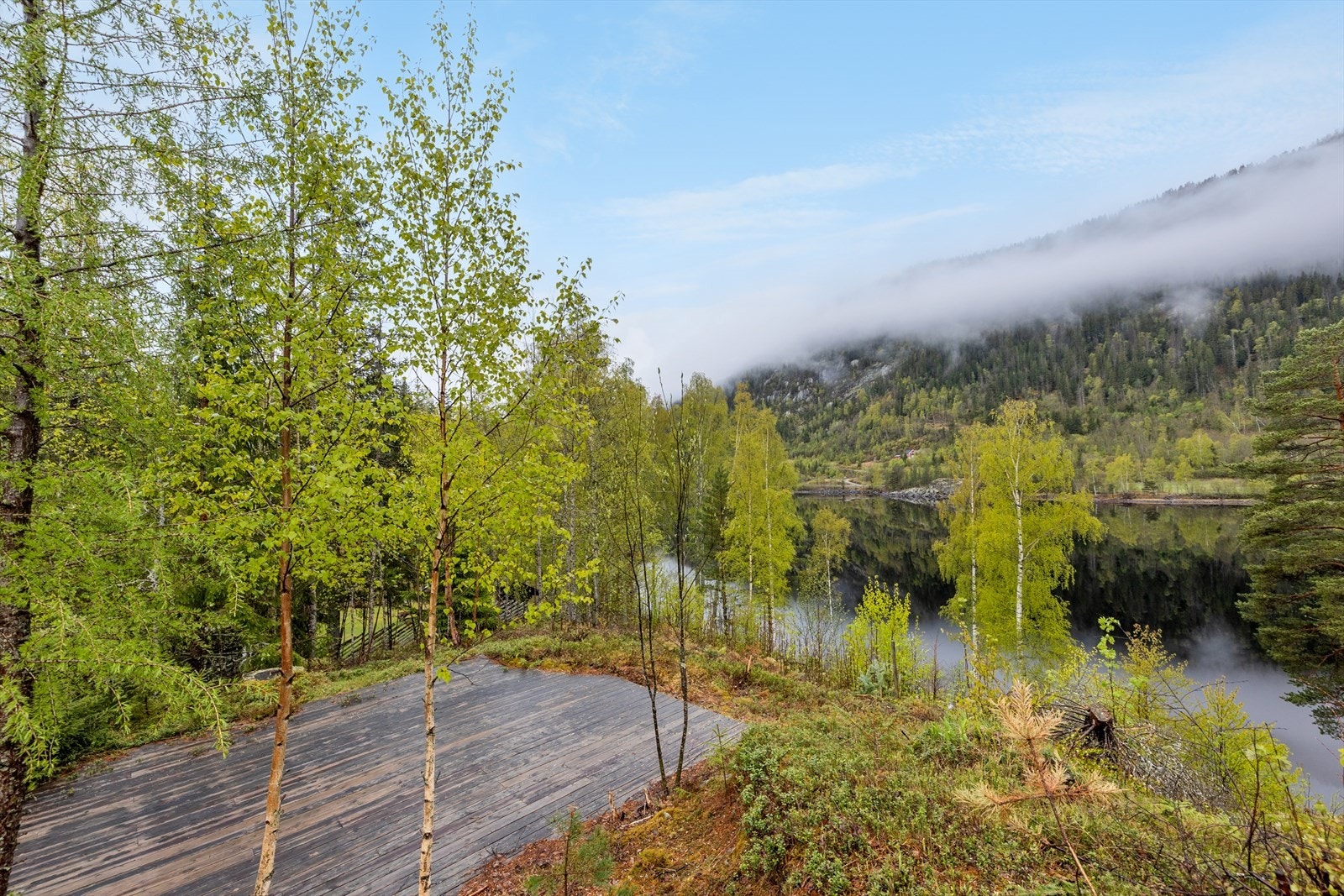Det er opparbeidet en koselig plass med flott utsikt over vannet. Galleribilde