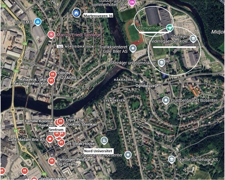 ca 15 min å gå til Nord universitet og Steinkjer VG Skole. 10 min til sentrum. Galleribilde