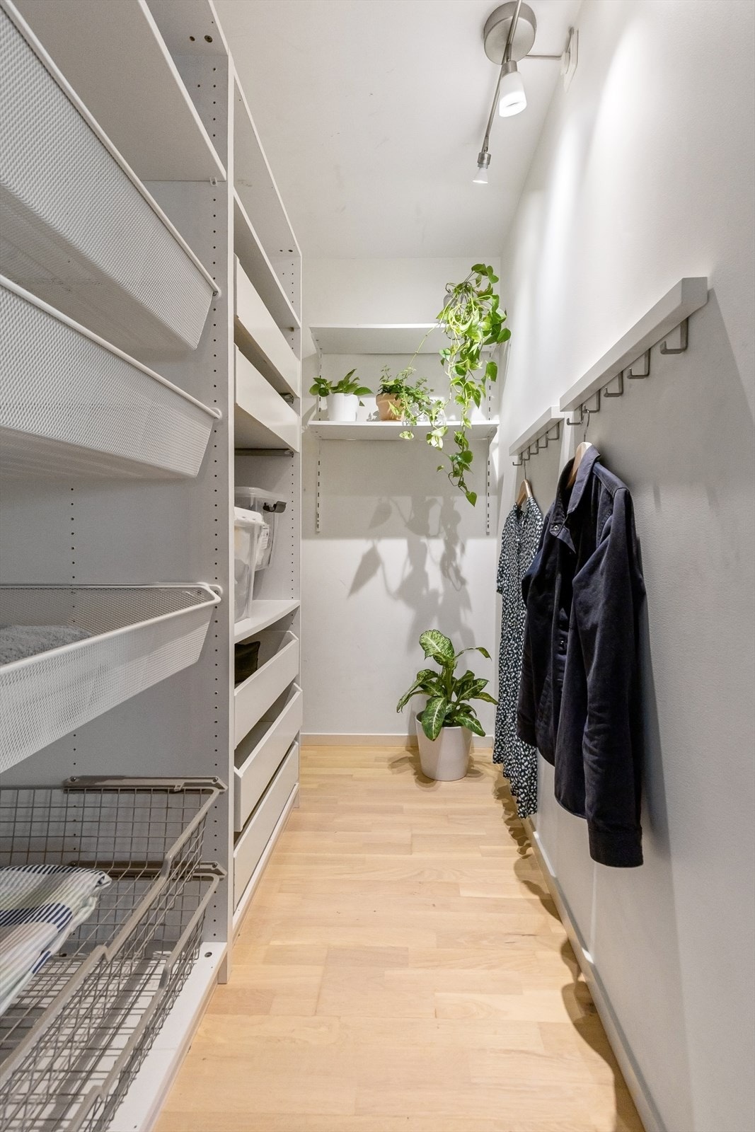 Praktisk intern bod med fleksibelt hyllesystem. Leiligheten disponerer også en bod på loftet. Galleribilde