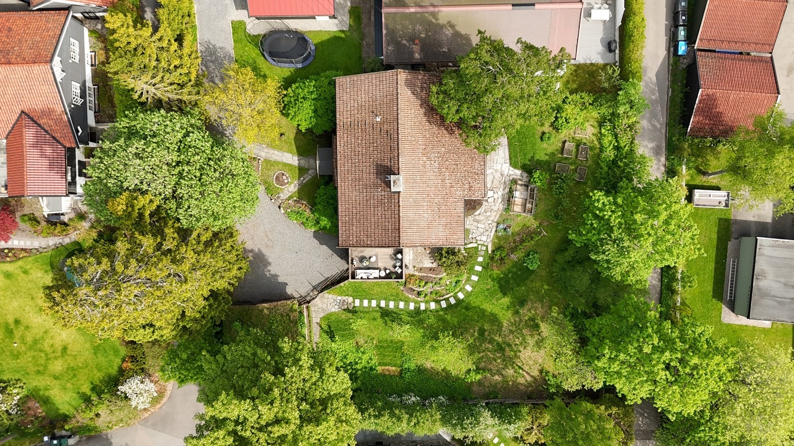Tomten er opparbeidet og pent beplantet. Galleribilde