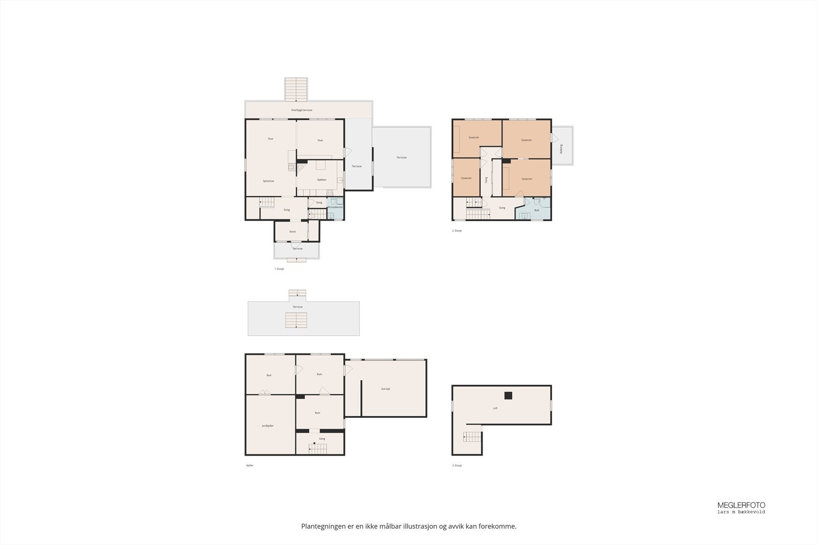 Boligen har en innholdsrik planløsning fordelt over to plan med loft og kjeller. Galleribilde