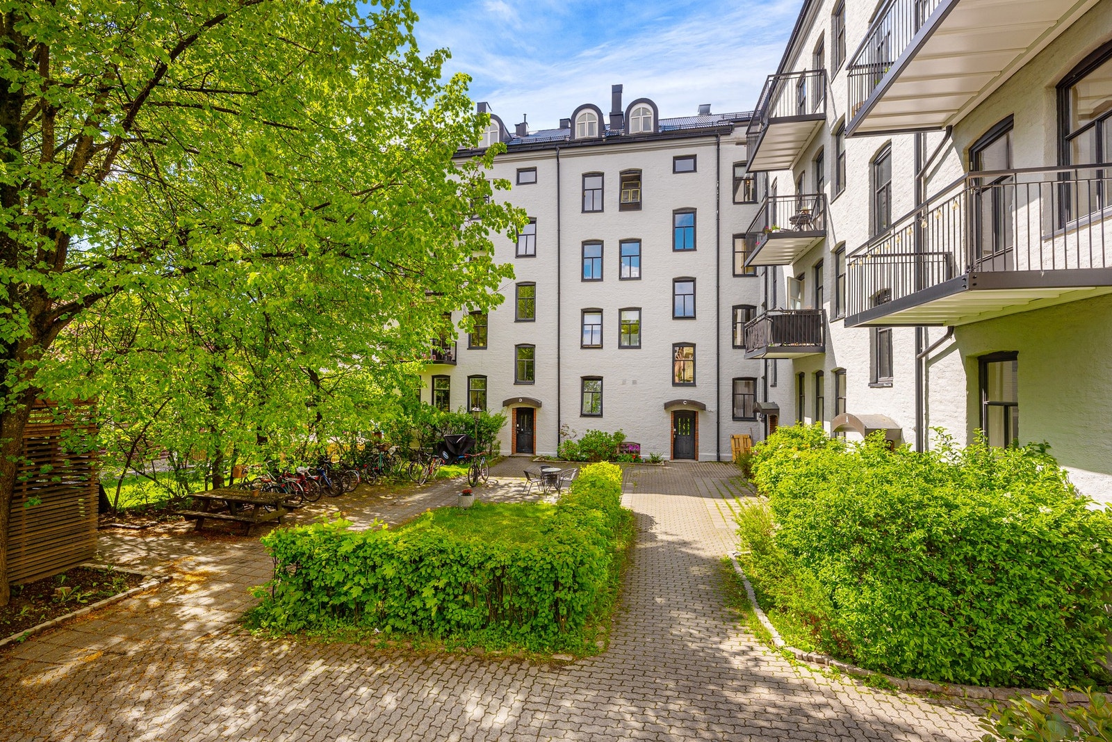 Flott og frodig bakgård med beplantning Galleribilde