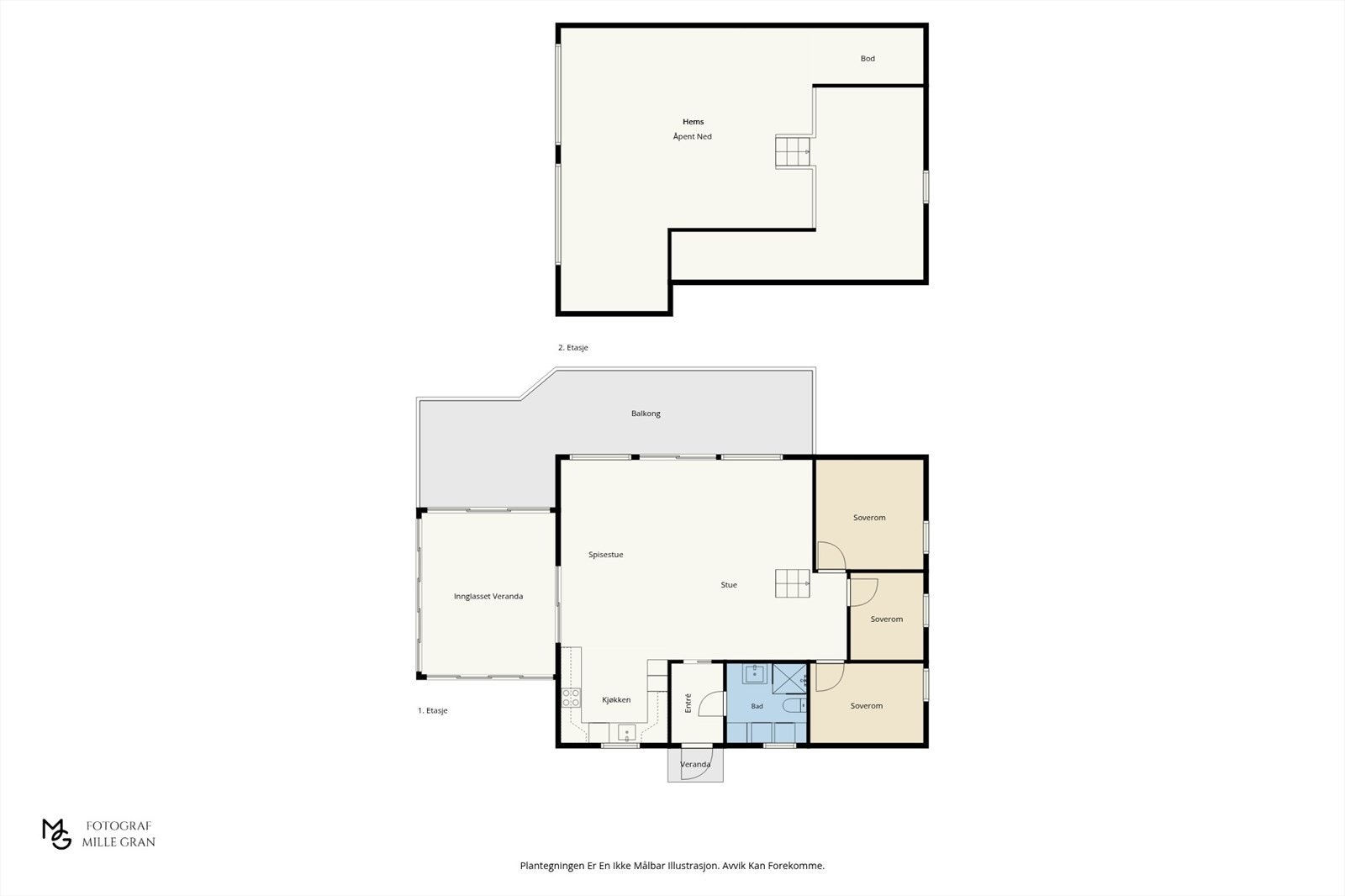 I tillegg til hovedplanet har boligen en romslig hems med et gulvareal på ca. 25 m². Galleribilde