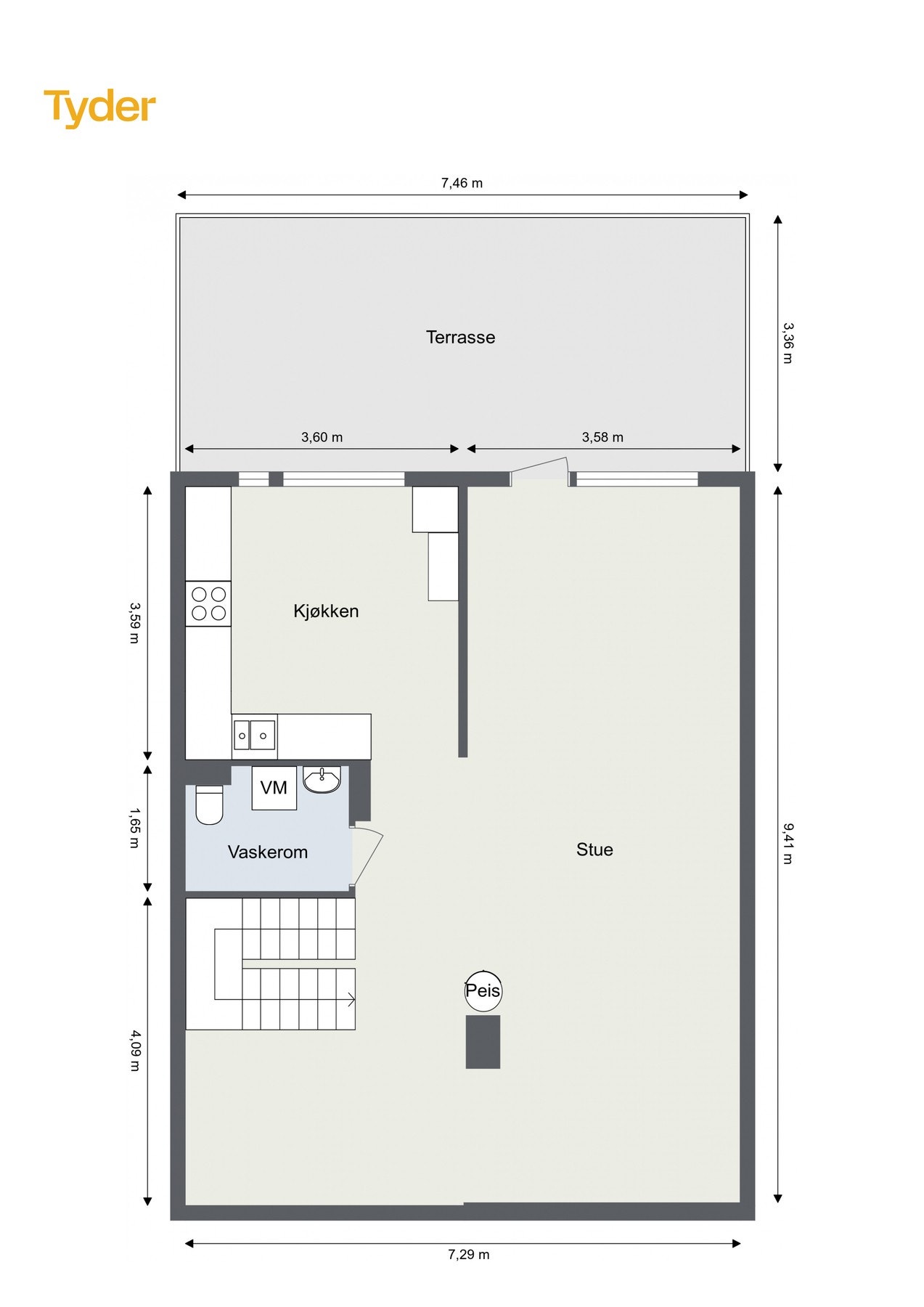 Underetasje - hovedetasje på bakkeplan. Galleribilde