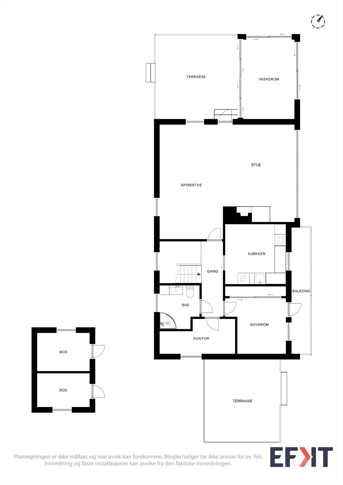 Hovedetasjen samler de primære oppholdsrommene, med stue, kjøkken, bad og soverom på ett plan. Galleribilde