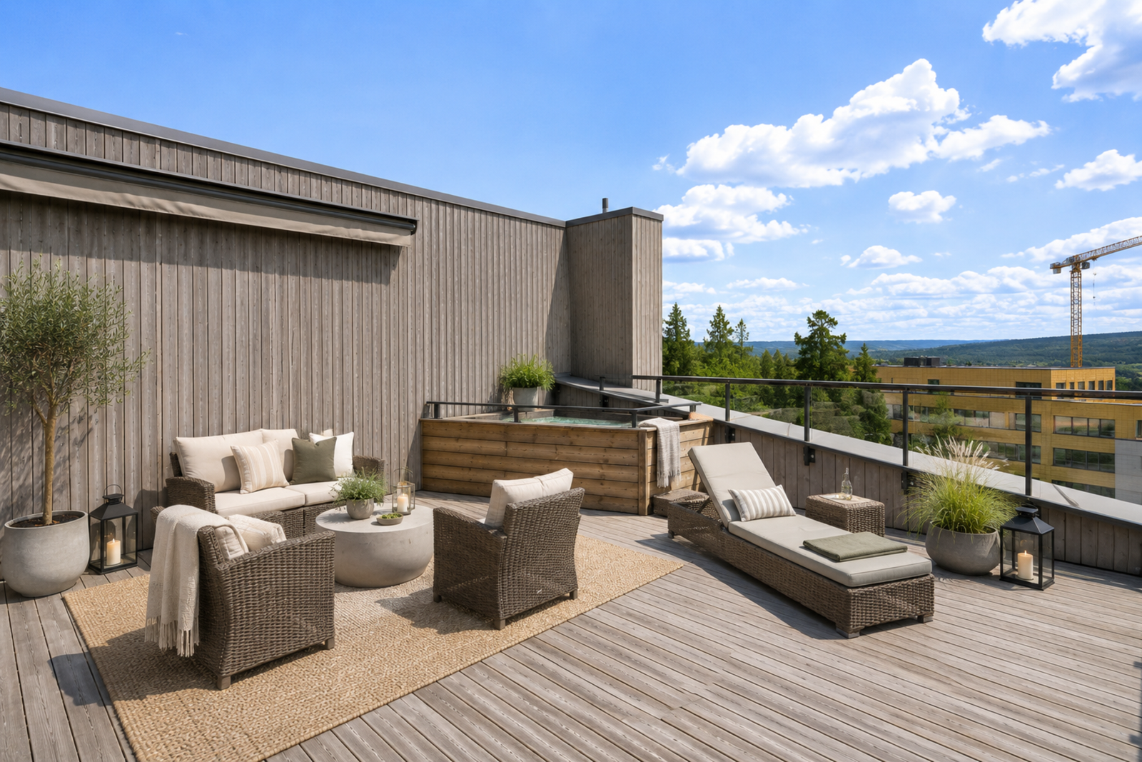 Stor "takterrasse" på toppen av haugen. Bilde er digitalt stylet og avvik kan forekomme Galleribilde