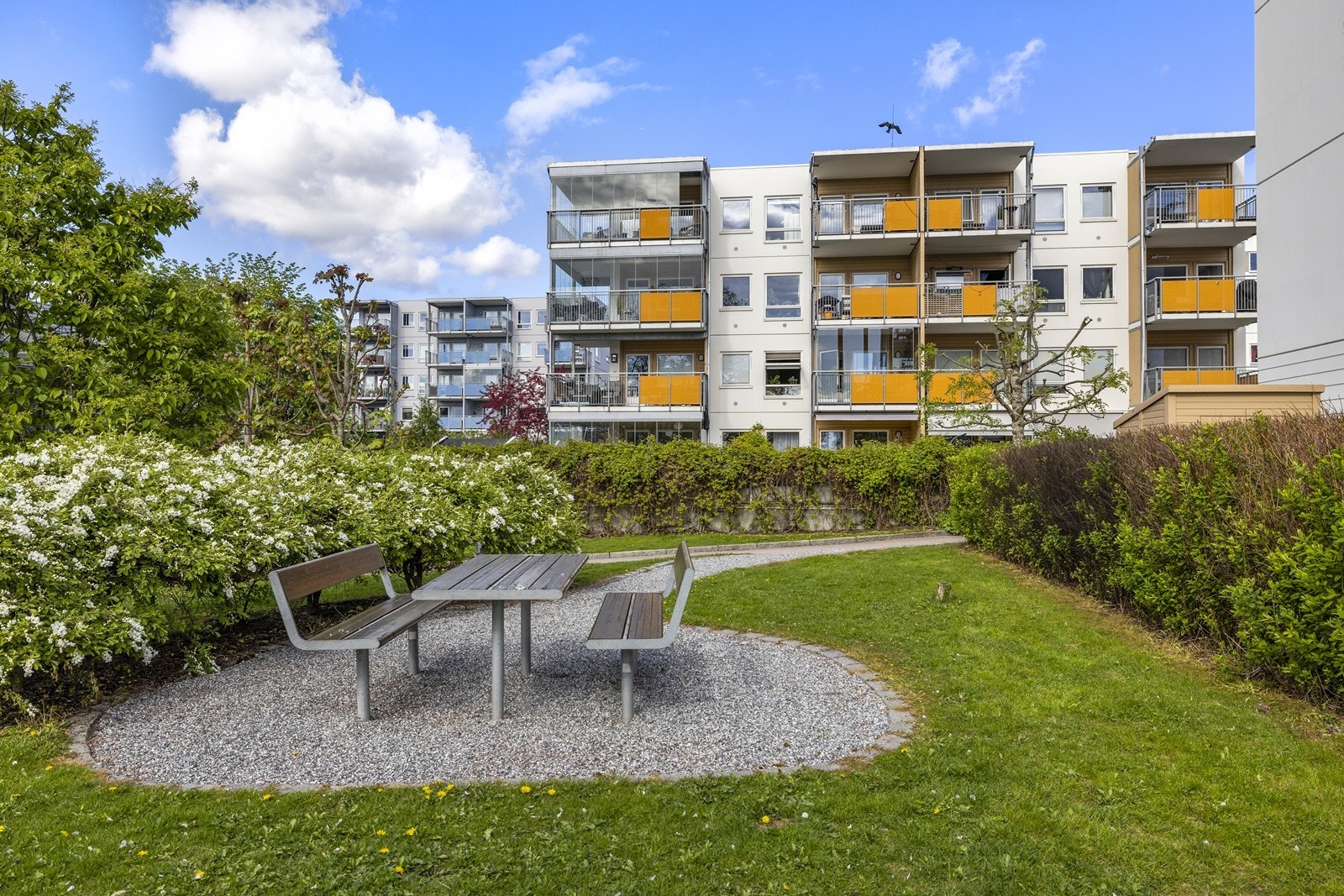 De pent beplantede uteområdene, er fellesområder til glede for beboerne. Galleribilde