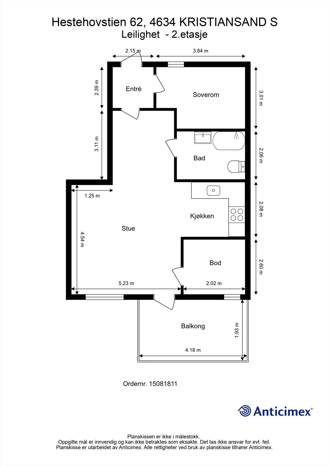 2. Etasje - 2D plantegning med mål Galleribilde