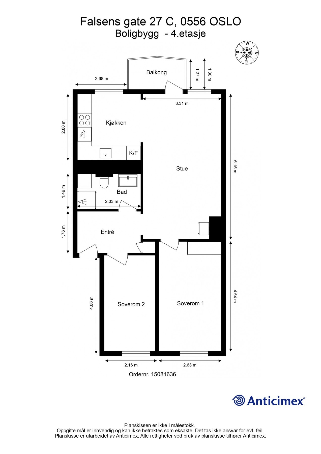 Plantegning med mål Falsens gate 27 C Galleribilde