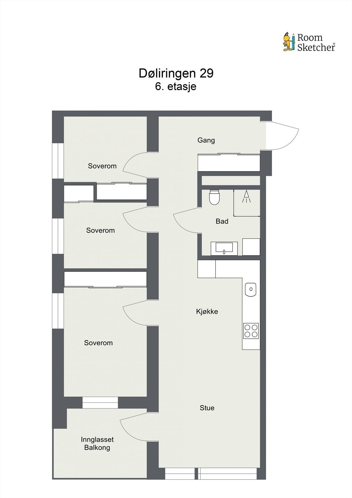 Plantegning 6. etasje. - https://my.matterport.com/show/?m=XFdMm9H6VMf Galleribilde