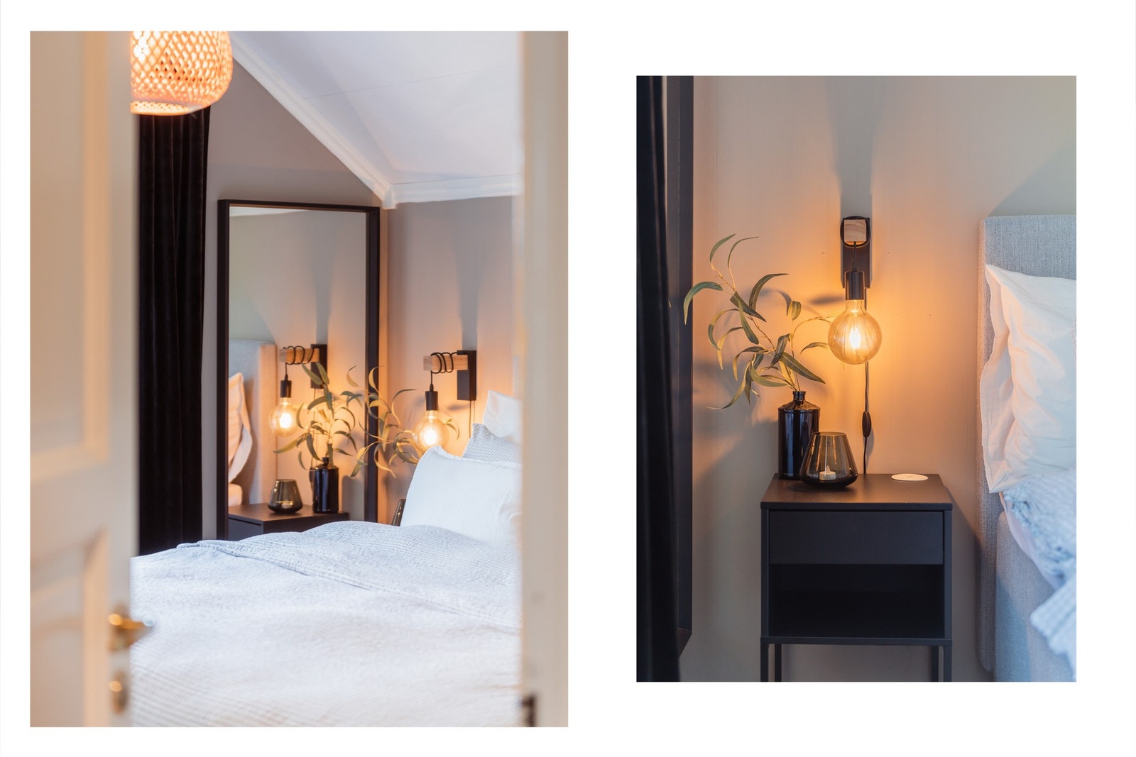 Det er plass til dobbeltseng, og rommet har god oppbevaring i et stort garderobeskap med hvite, profilerte fronter. Galleribilde