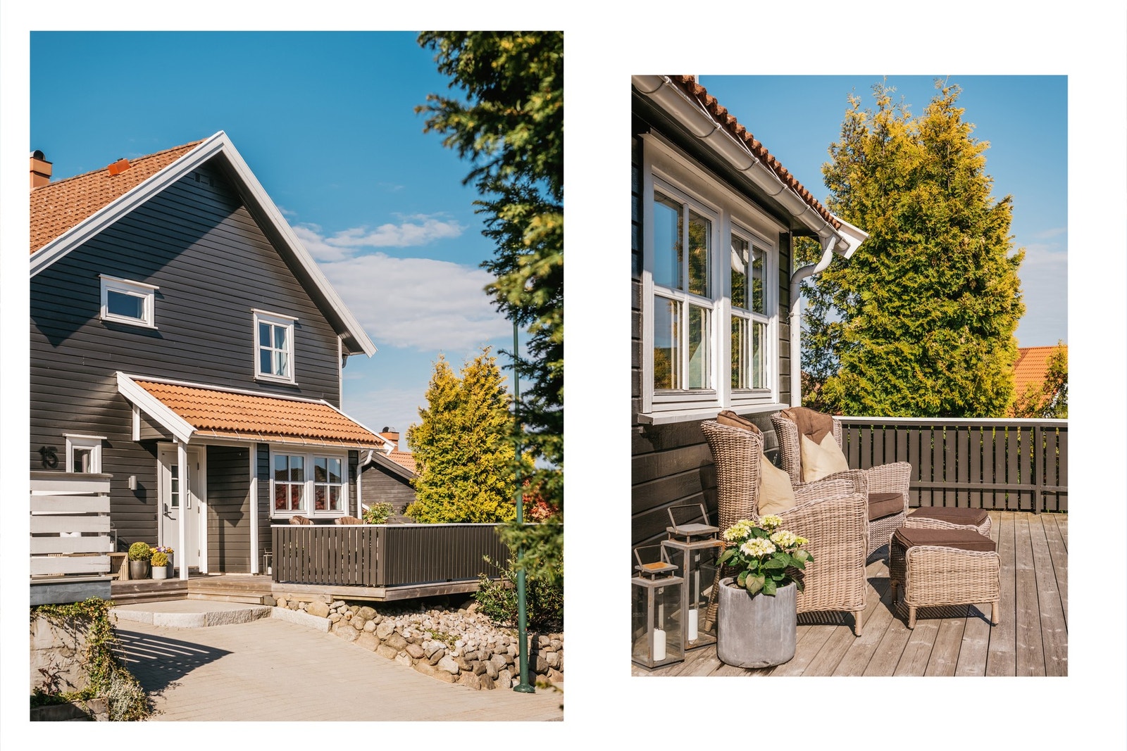 Ved inngangen finner man en sydvendt terrasse og en gårdsplass med belegningsstein. God plass til utemøblement. Galleribilde