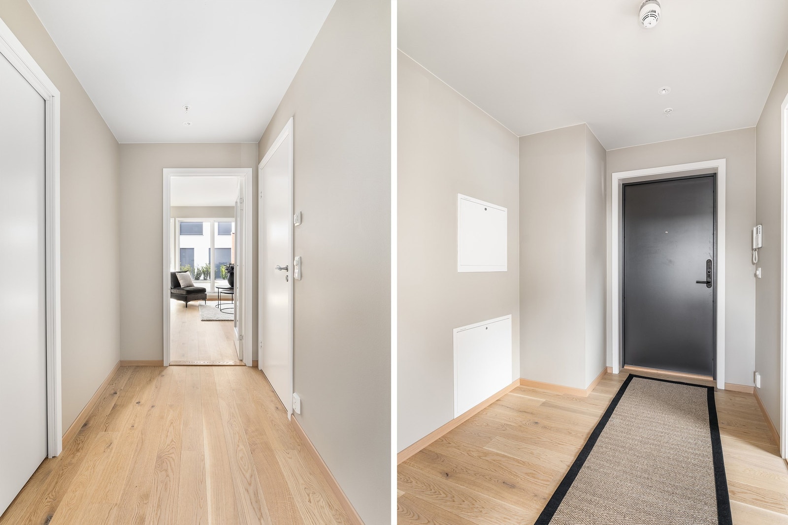 Skyvedørsgarderobe finnes det plass til både i entreen og i hovedsoverommet. Galleribilde