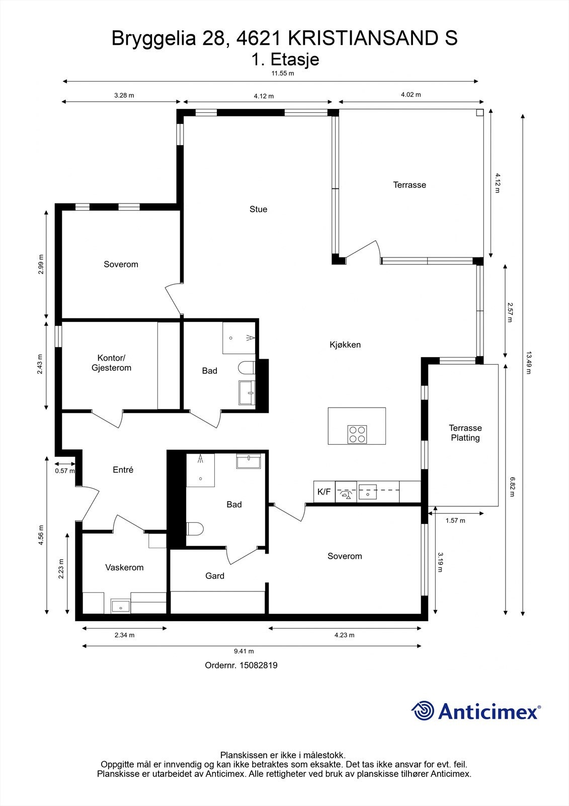 1. Etasje - 2D plantegning med mål Galleribilde