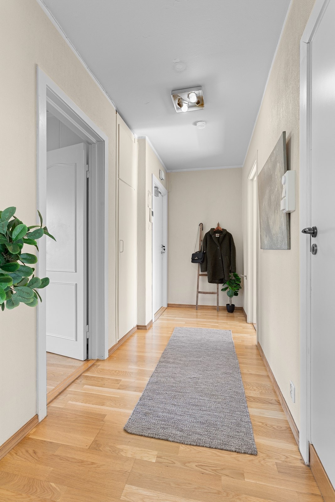 Gang med parkett på gulv og innebygd garderobeskap Galleribilde
