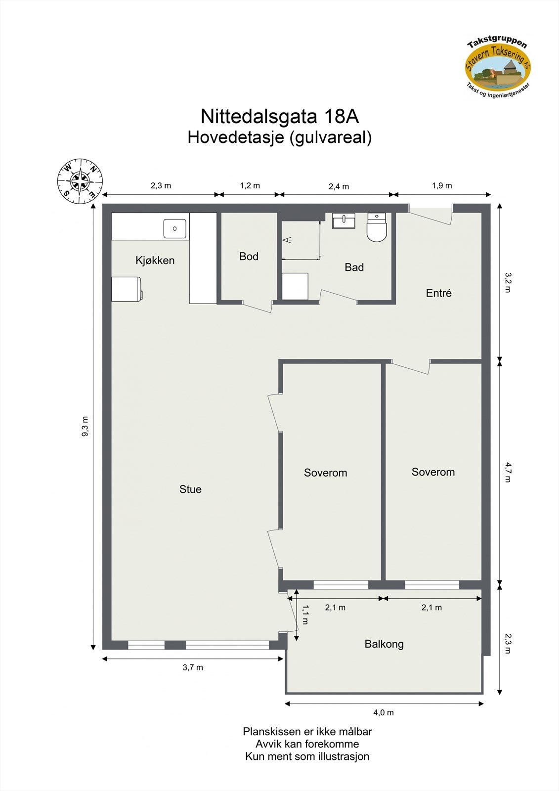 Arealeffektiv planløsning med entré, to soverom, bad, innvendig bod og åpen stue-kjøkkenløsning med utgang til balkong. Galleribilde