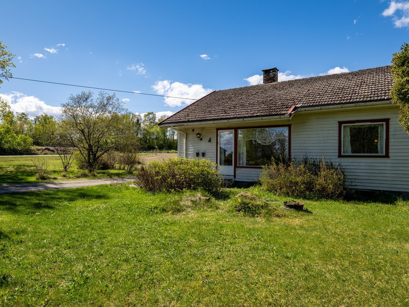 Tomten grenser mot landbruksarealer. Galleribilde
