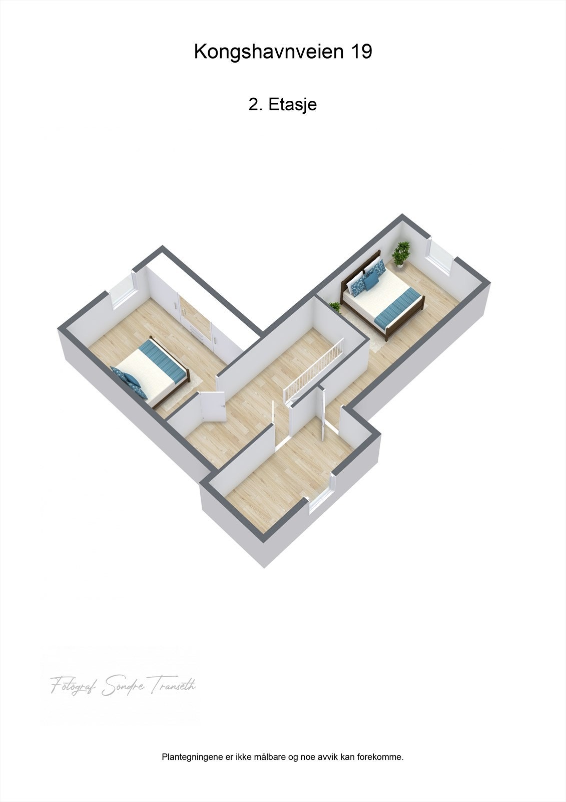 Planløsning loftsetasje: 3 soverom, mellomgang. Galleribilde