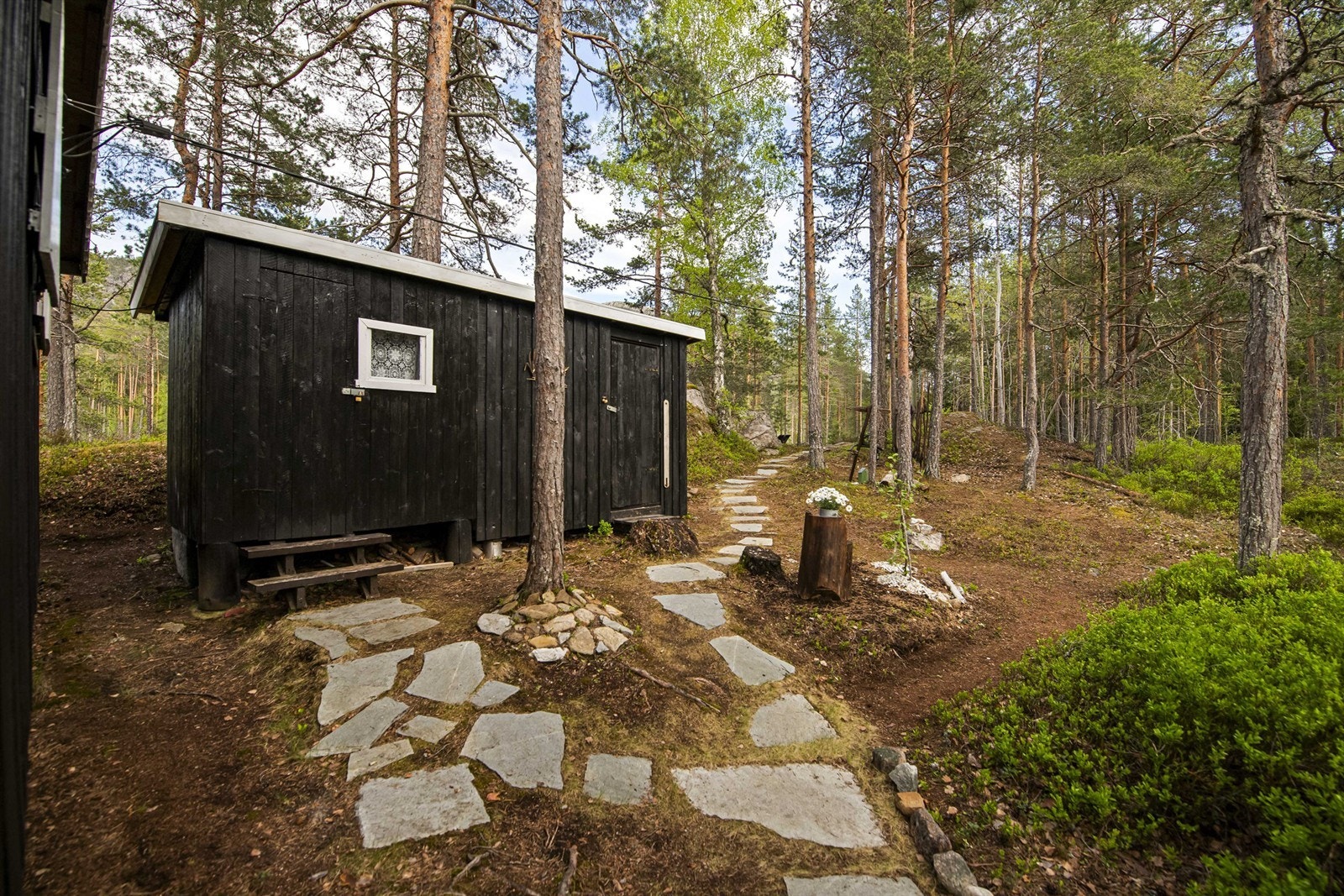 Uthuset er oppført i trekonstruksjon med stående trekledning og takpapp. Galleribilde
