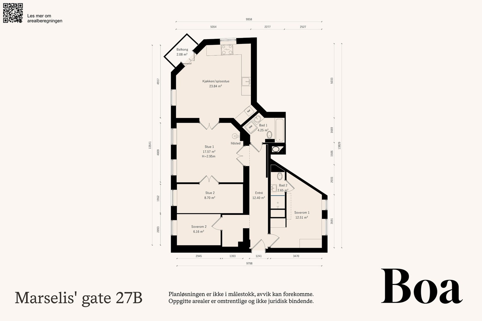 3.etasje: Entré/gang, stue, tv-stue (soverom), kjøkken, 2 soverom og 2 bad. Galleribilde