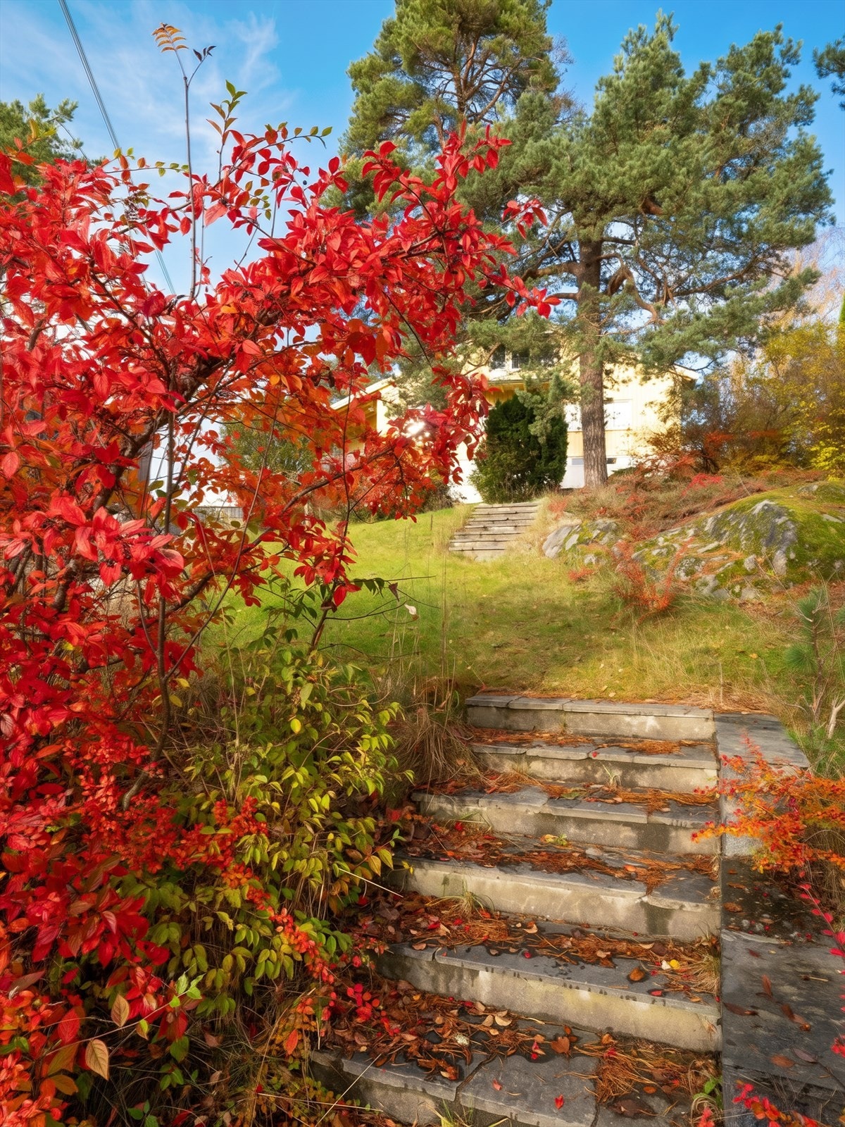 Forstøtningsmurer på eiendommen er utført i naturstein og betong. Galleribilde