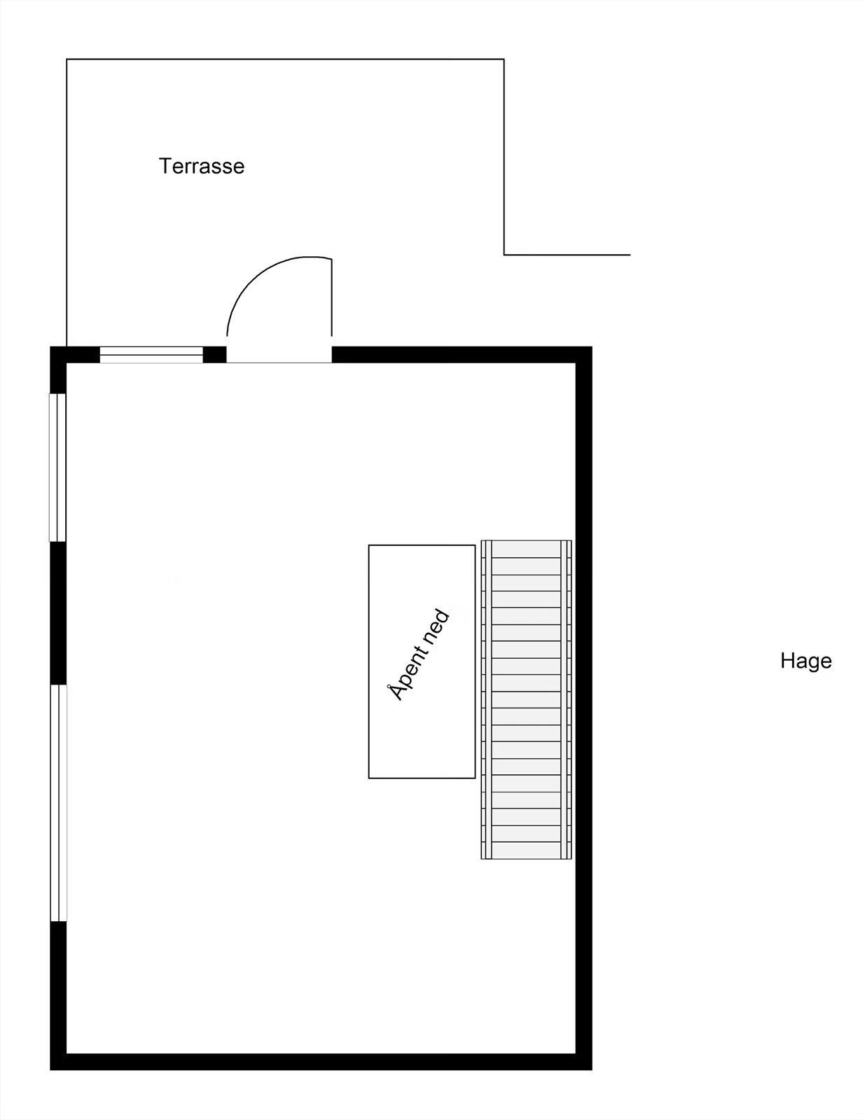 Planskisse 3. etasje. Det er etablert en vegg med dør her i dag som skiller soverom og mesanin Galleribilde
