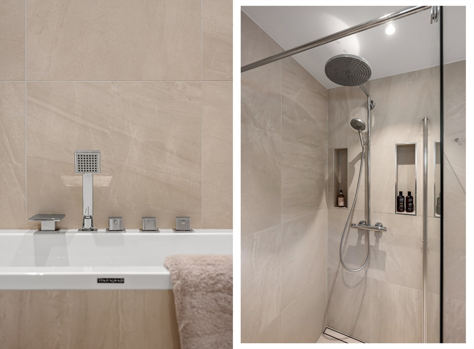Detaljer fra badet i kjelleren, som ble pusset opp i 2019. Galleribilde