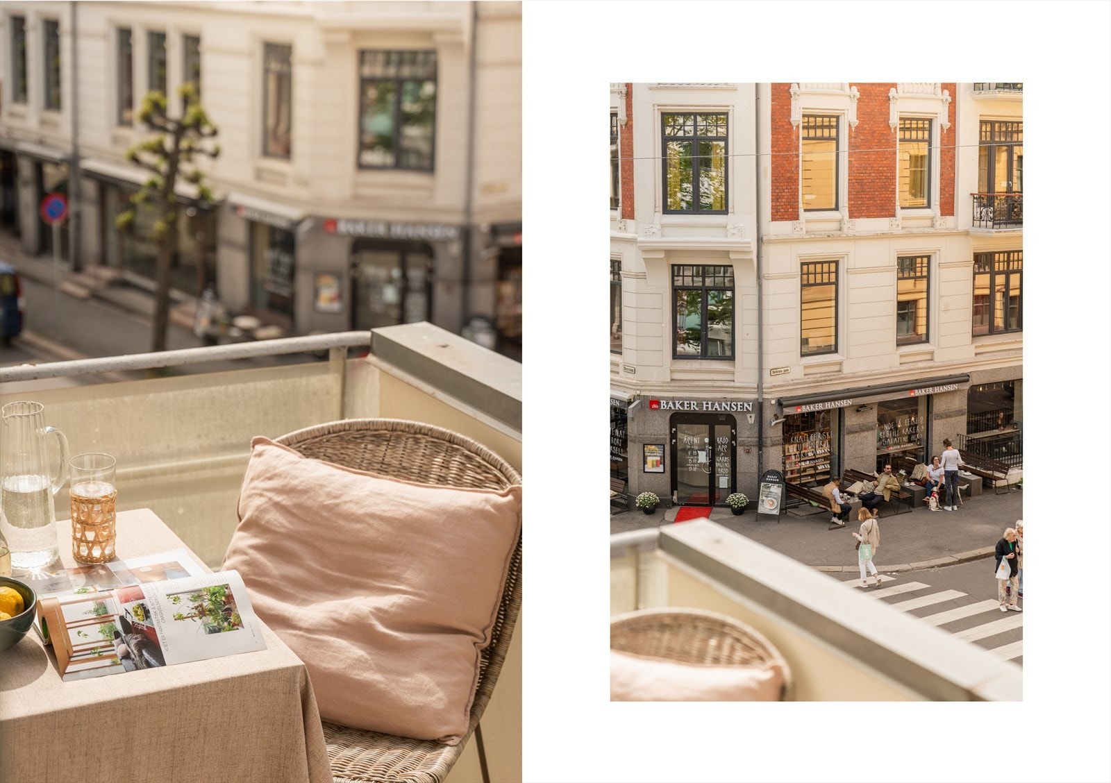 Utsikt over det pulserende livet i Skovveien, med kafeer og butikker rett utenfor døren. Galleribilde