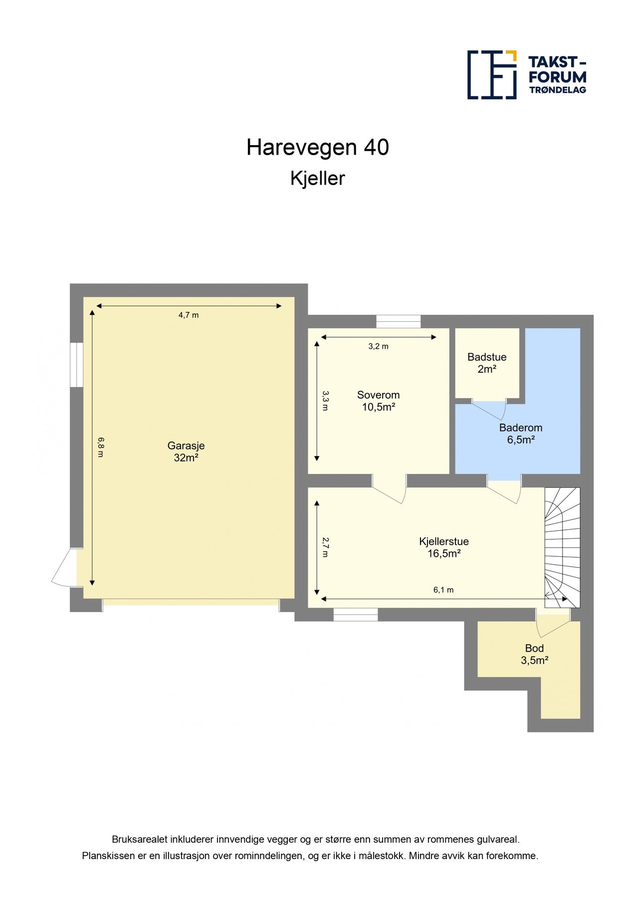Planskisse kjeller med arealer. Galleribilde