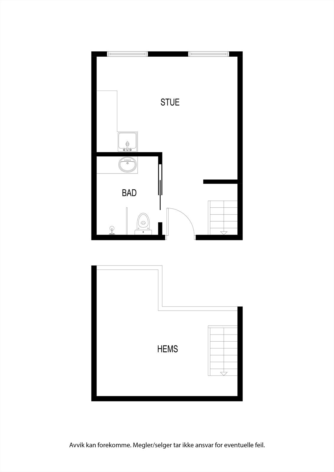 3 etasje: Entré, Bad/vaskerom, Stue/kjøkken Hems-løsning: Soverom/hems U. etasje: Bod i lukket anlegg. Galleribilde
