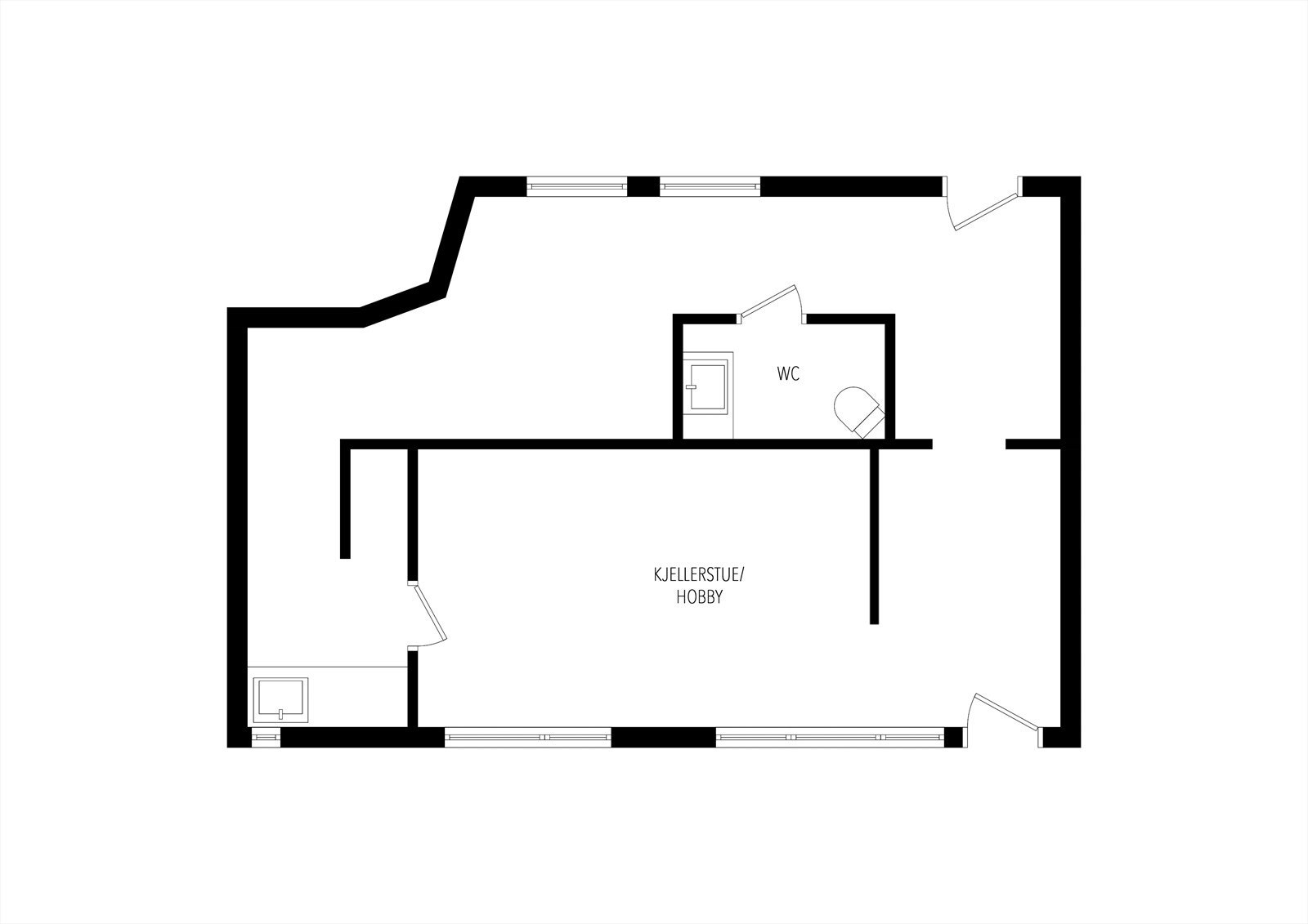 Plantegning kjeller ( Godkj. næringsdel i kjelleretj., men denne er ikke i bruk pr.d.d".) Galleribilde